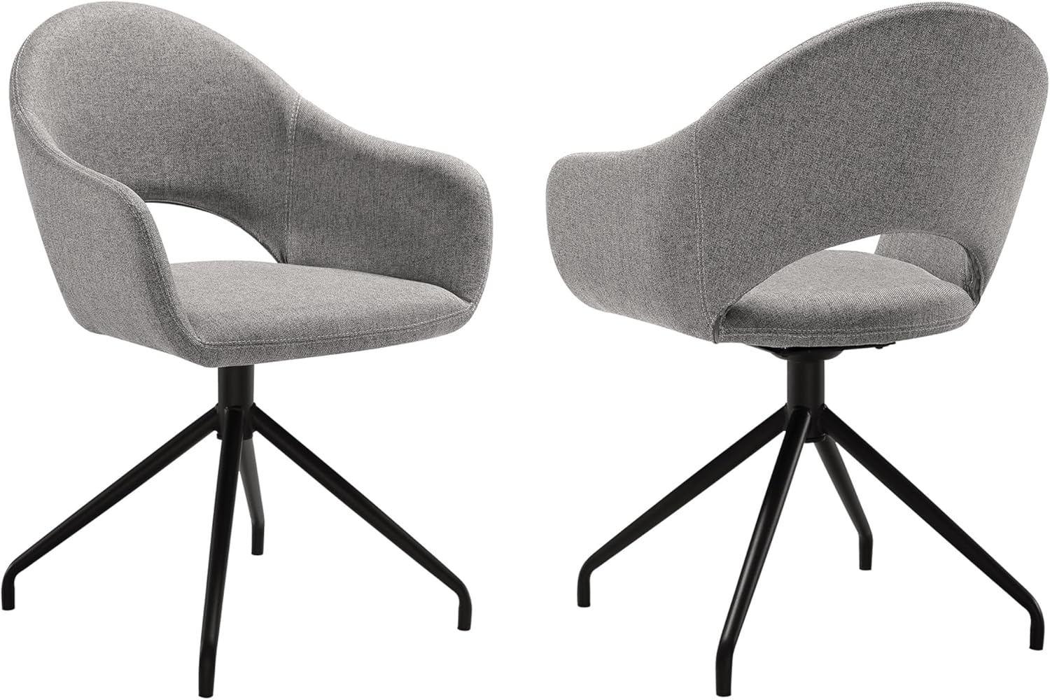Homestock Tribal Treasures Swivel Upholstered Dining Chair in Gray Fabric with Black Metal Legs - Set of 2