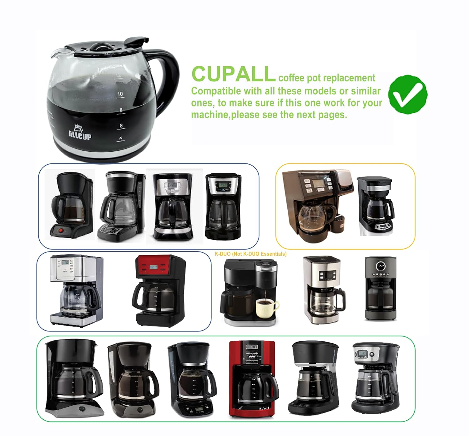 Glass Coffee pot replacement for Keurig K-DUO Essentials 5000 Coffee Maker