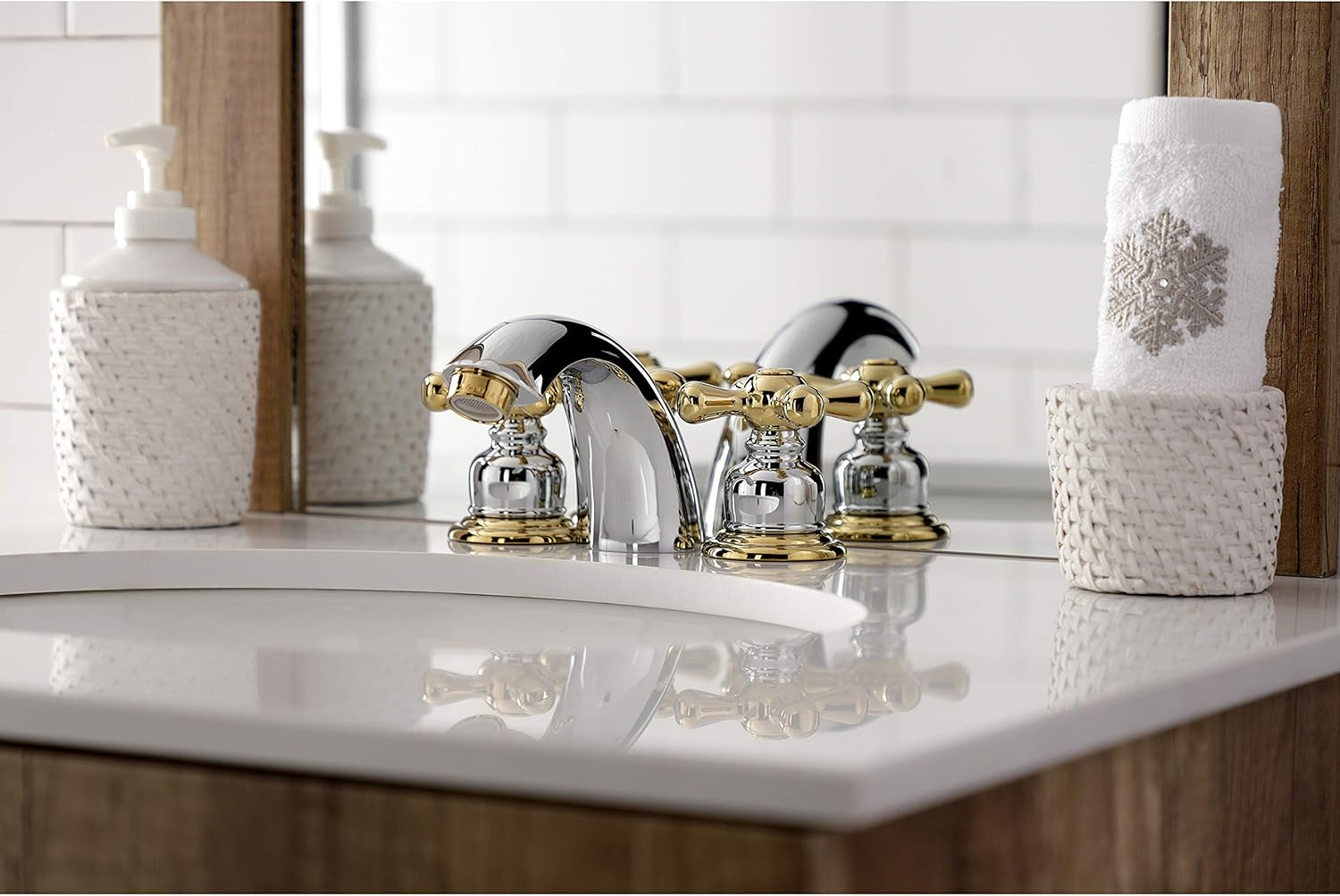 Kingston Brass KB944AX Victorian Mini-Widespread Bathroom Faucet, Polished Chrome/Polished Brass