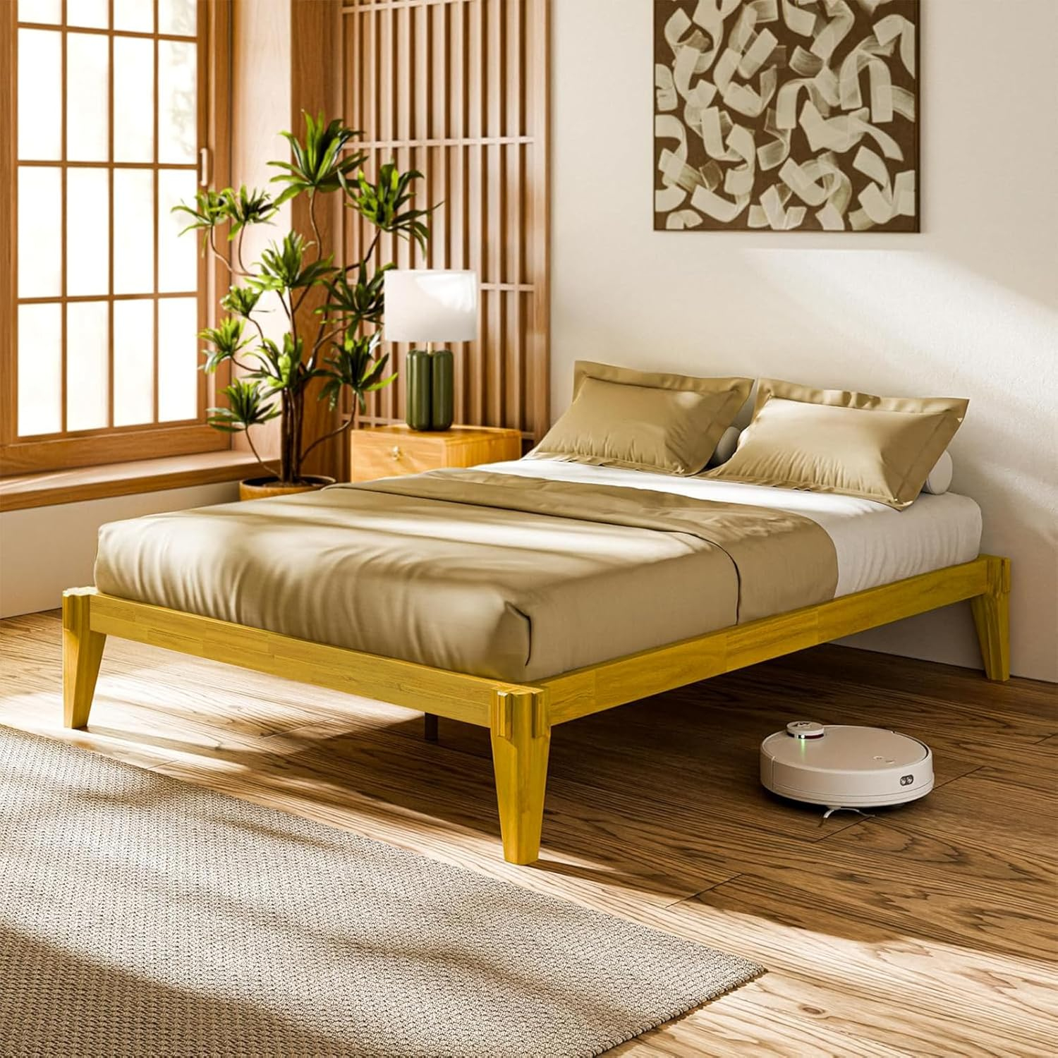 Natural Wood King Platform Bed Frame with Storage