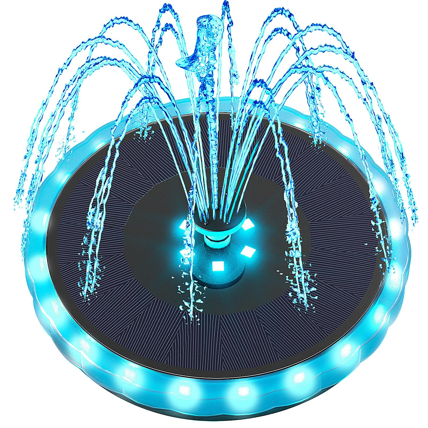 Solar Fountain Matte Panel with 4000 mAH Battery, 4W Bird Bath Fountains Solar Power with 8 Nozzles, Floating Solar Fountain Pump for Bird Bath, Garden, Pond, Outdoor (Color Change)