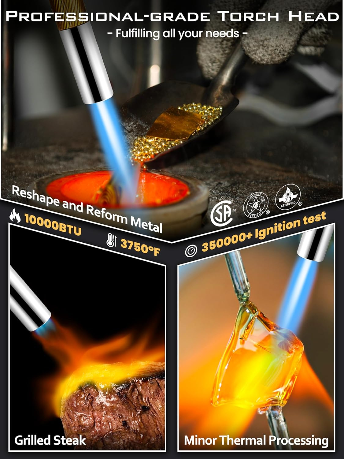 High Intensity Propane Torch Head Adjustable, GJ-8000pro Trigger Start Map/Mapp Gas Torch Kit with Self Ignition,Pencil Flame Welding Torch Fuel by MAPP, MAP/PRO（CSA Certified)