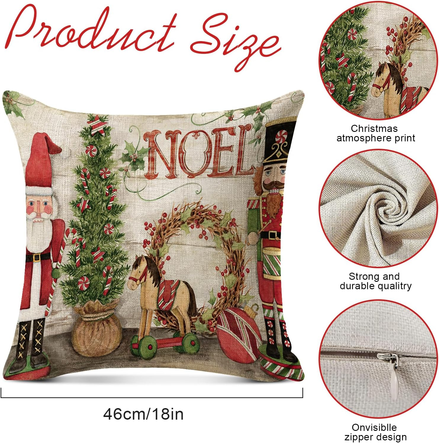 4 Pack Christmas Red Throw Pillow Covers, Linen Home Christmas Decorations, Christmas Pillows Cushion Cover Sofa Couch Pillowcases, Xmas Series Cushion Pillow Cover Zippered Pillowcase (christmas-31)