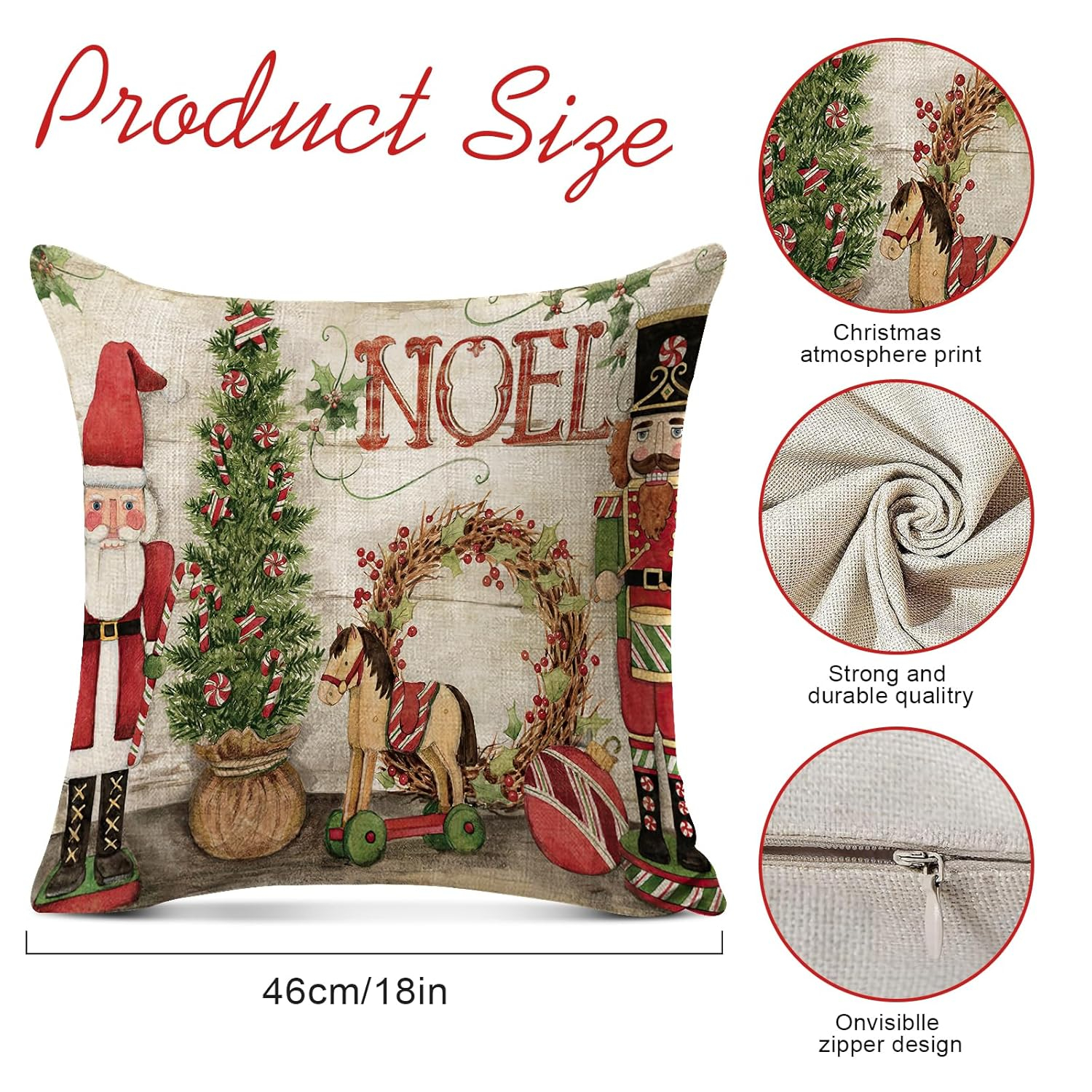 4 Pack Christmas Red Throw Pillow Covers, Linen Home Christmas Decorations, Christmas Pillows Cushion Cover Sofa Couch Pillowcases, Xmas Series Cushion Pillow Cover Zippered Pillowcase (christmas-31)