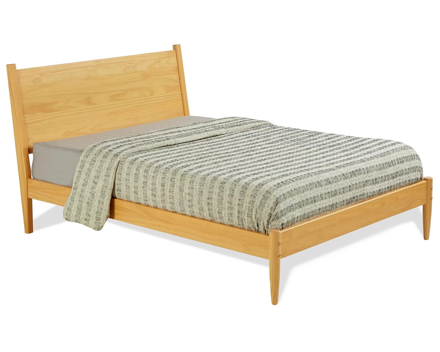 Camaflexi Mid Century Platform Bed Wood Panel Bed Frame with Headboard, Full, Scandinavian Oak