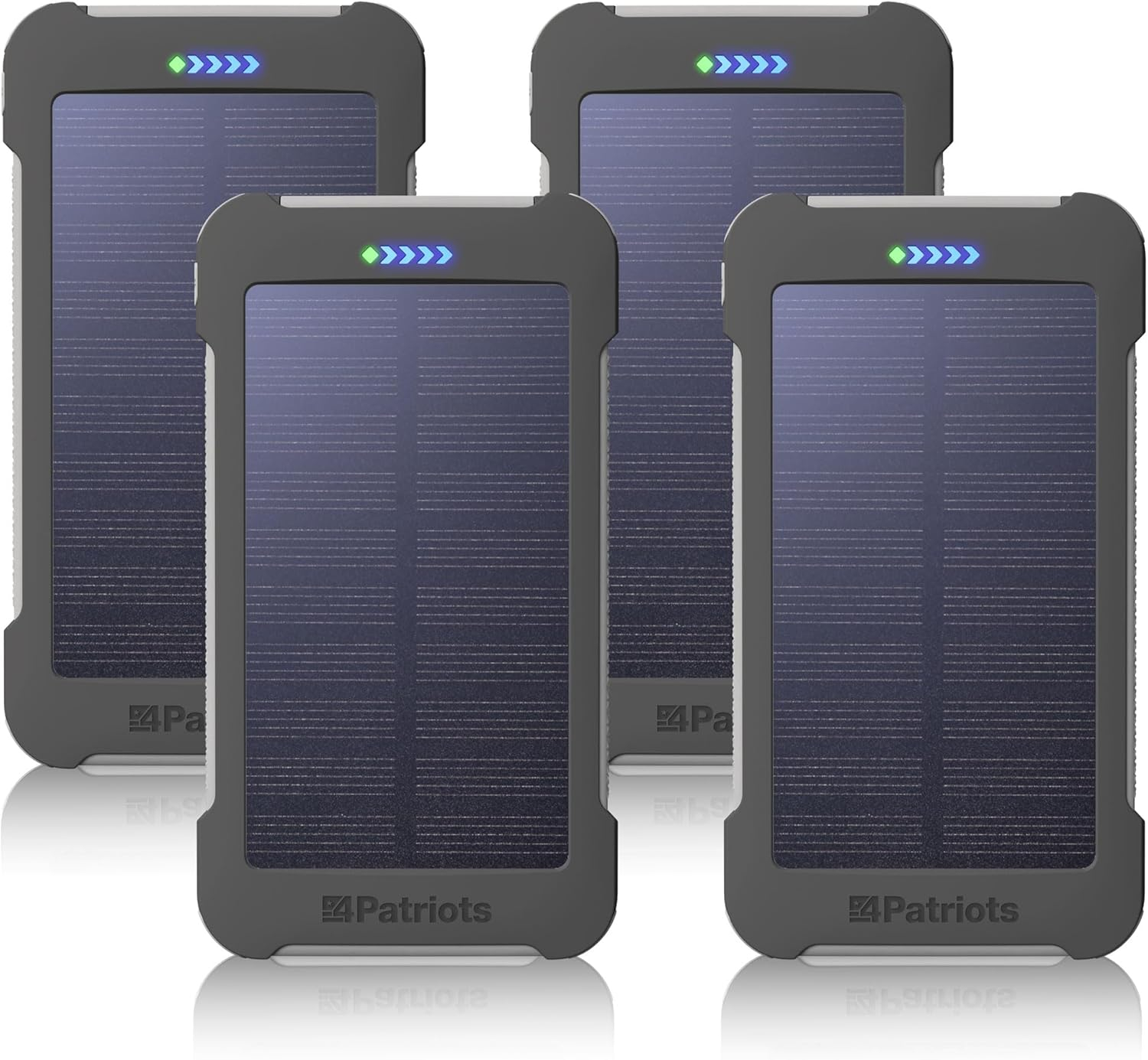 4Patriots 4-Pack Patriot Power Cell Bundle: Portable Solar Power, Rechargeable Battery 2 USB Ports, 8,000 mAh Lithium Polymer Battery, LED Flashlight & IP67 Water Resistant for Hiking or Emergencies