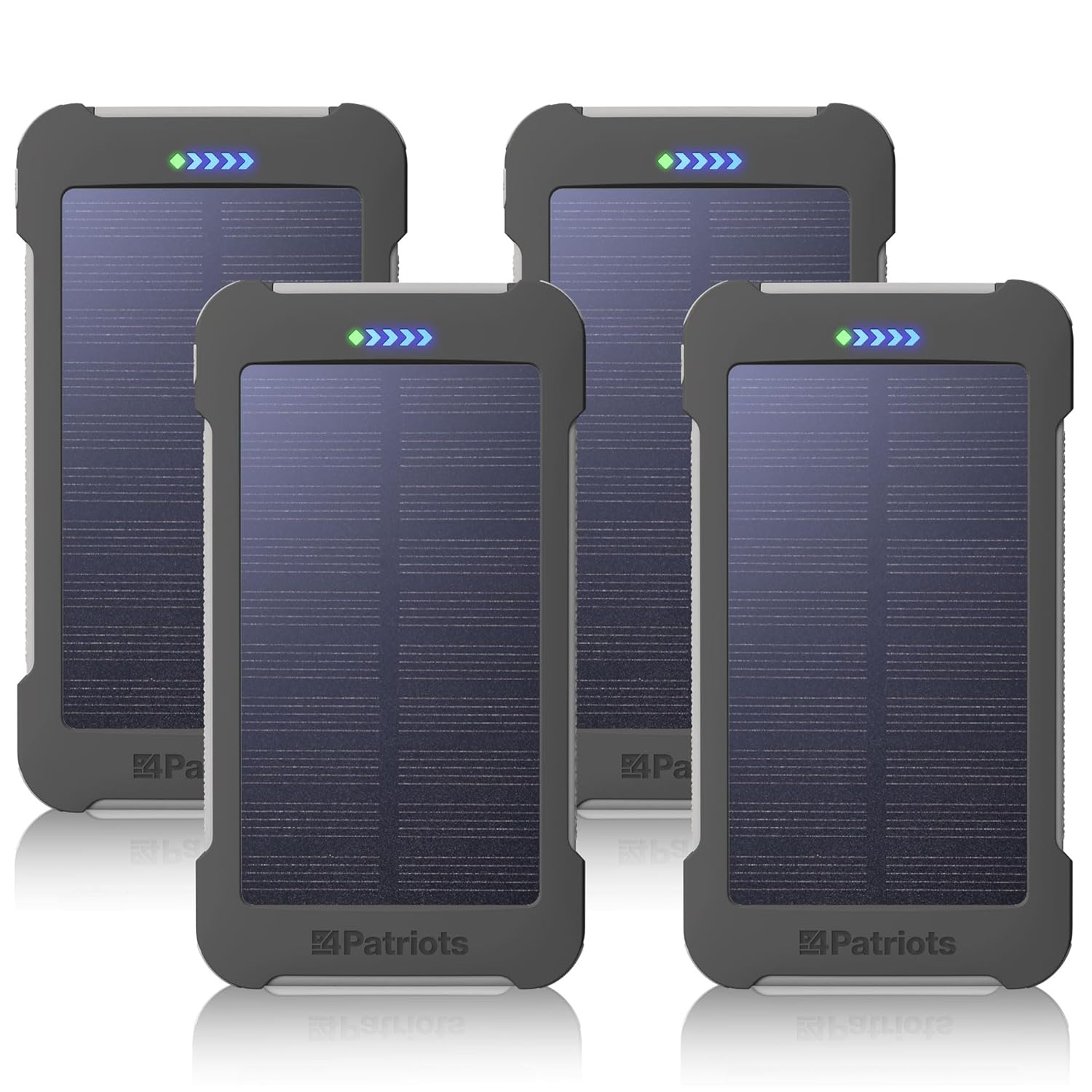 4Patriots 4-Pack Patriot Power Cell Bundle: Portable Solar Power, Rechargeable Battery 2 USB Ports, 8,000 mAh Lithium Polymer Battery, LED Flashlight & IP67 Water Resistant for Hiking or Emergencies