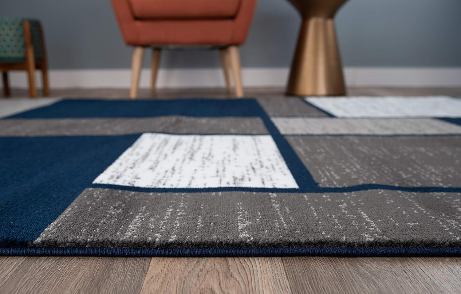 World Rug Gallery  Contemporary Modern Boxed Color Block Area Rug Navy 9' x 12' Geometric, Color Block 9' x 12', 7' x 9' Living Room, Bedroom, Dining