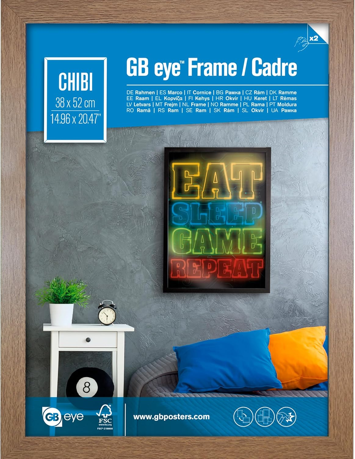 GB Eye 20.5x15 Frame, FSC Oak Wood Poster Frame, scratch proof glazing
