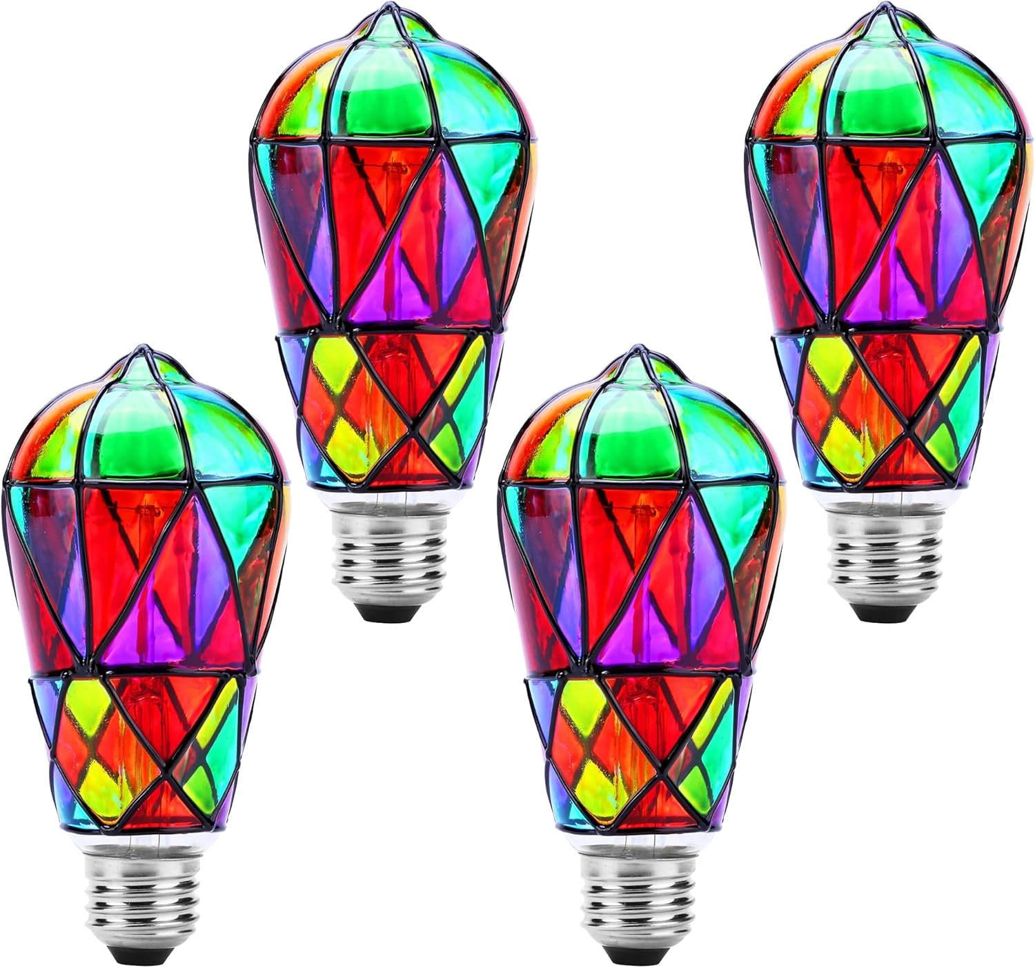 4 Pack Stained Glass Light Bulbs, LED Edison Light Bulb E26 3.5W Replacement Light Bulbs Tiffany Style for Bedroom Living Room Home Christmas Decoration