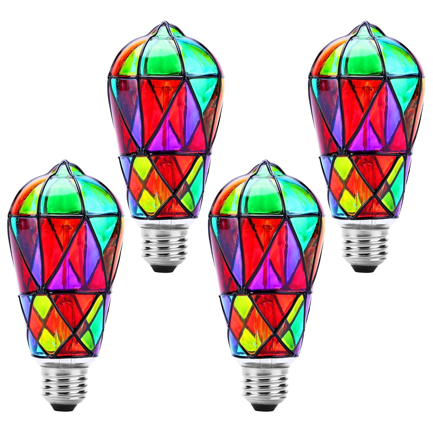 4 Pack Stained Glass Light Bulbs, LED Edison Light Bulb E26 3.5W Replacement Light Bulbs Tiffany Style for Bedroom Living Room Home Christmas Decoration