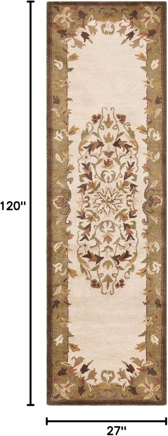 SAFAVIEH Heritage Cleves Traditional Wool Runner Rug, Beige/Green, 2'3" x 10'