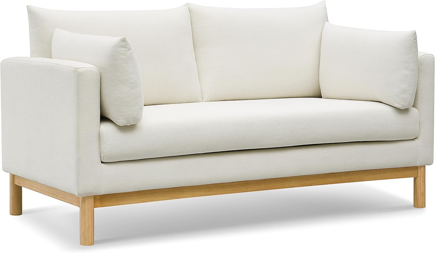 Meridian Furniture 157Cream-L Langham Collection Mid-Century Modern Linen Textured Fabric Upholstered Loveseat, Cream Linen Textured Fabric, Natural Finish Wood Base, 66" W x 33.5" D x 33" H, Cream