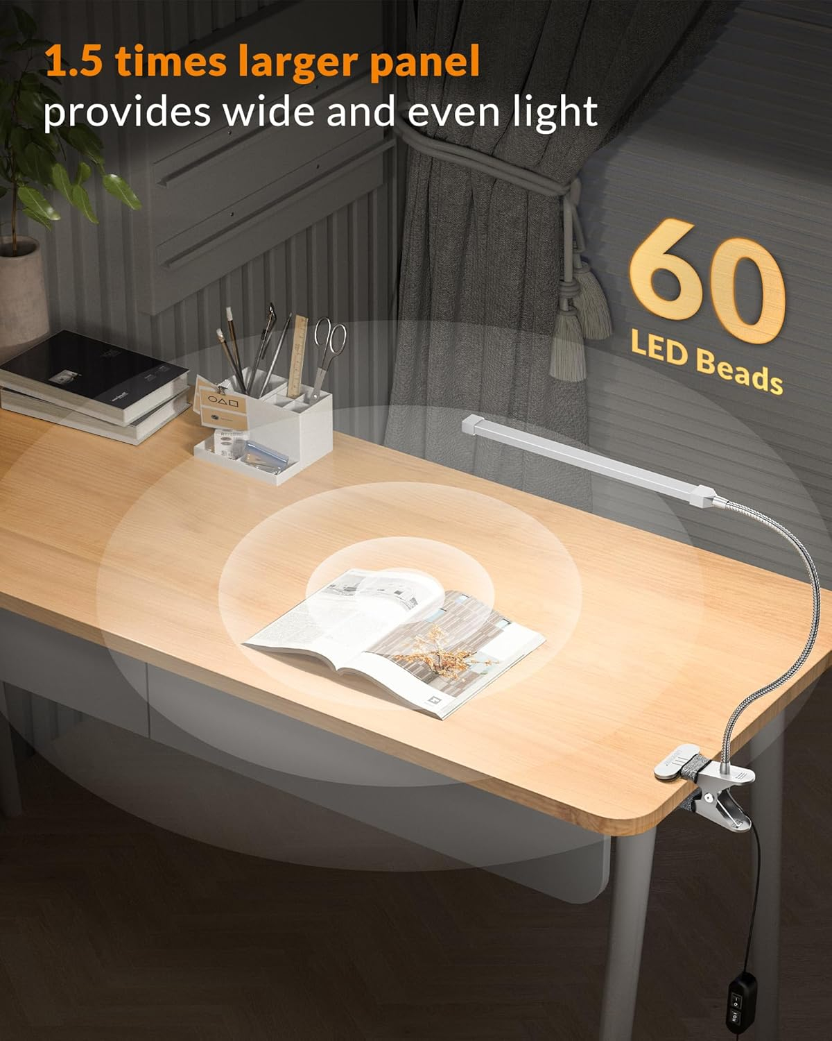 LEPOWER Led Clip on Light, 5W Reading Lights for Books in Bed with Gooseneck, Adjustable Color Temperature Clip Lamp, Ideal for Bedtime Reading and Piano Light, Metal, Silver