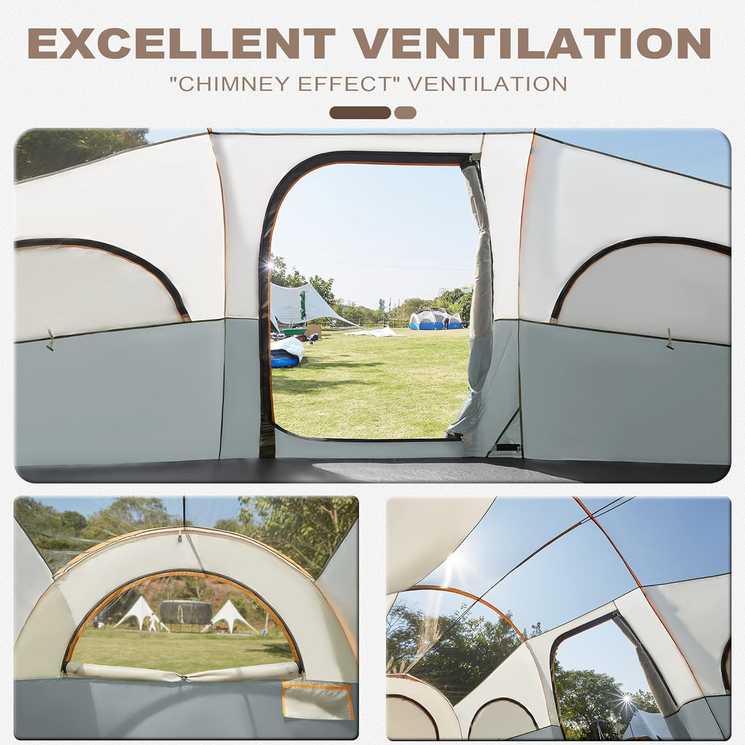 8 Person Tent for Camping, Waterproof Windproof Family Tent with Rainfly, Divided Curtain Design for Privacy Space, Portable with Carry Bag