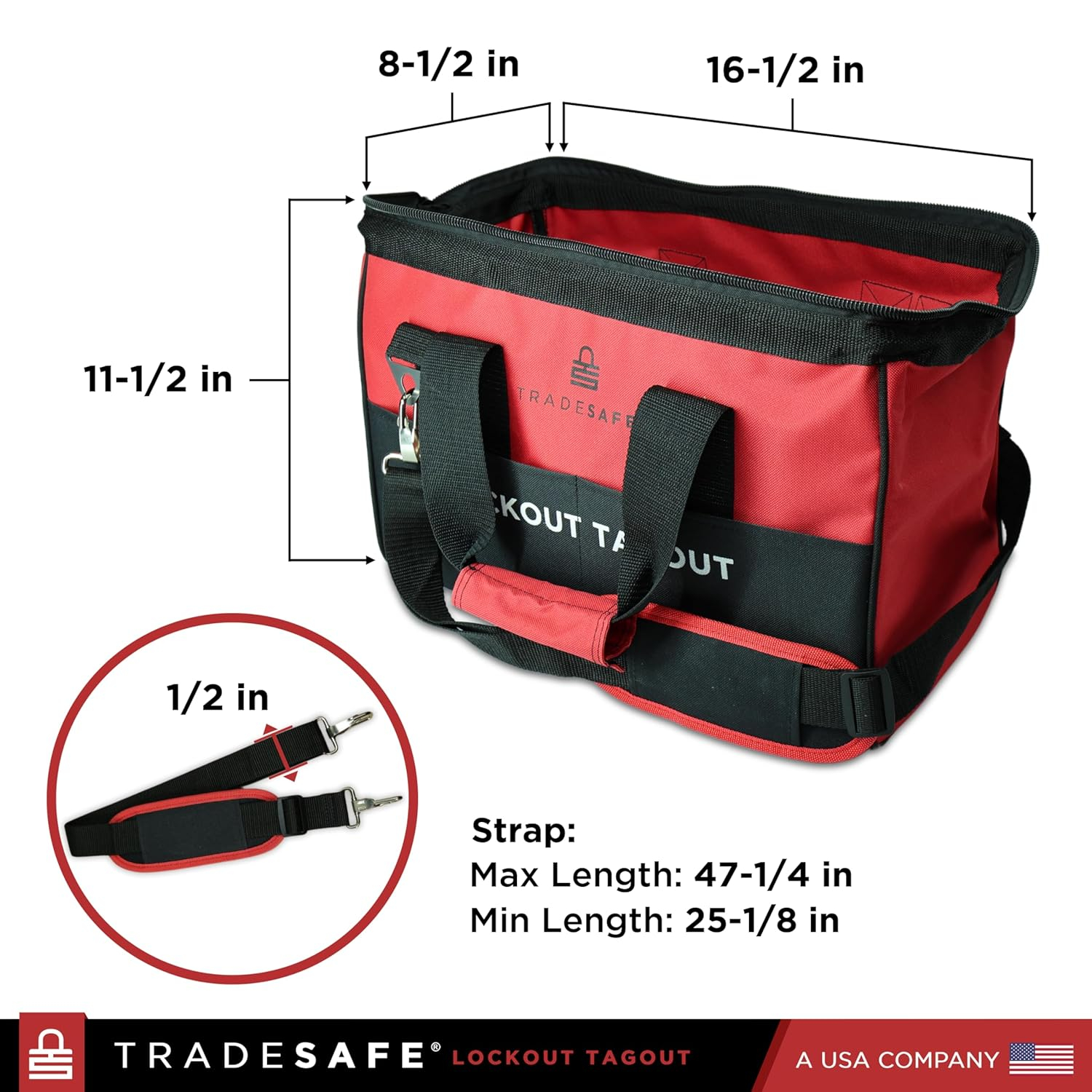 TRADESAFE Lockout Tagout Tool Carrying Bag, Unstocked Lockout Bag, 16-1/2" x 8-1/2" x 11-1/2"