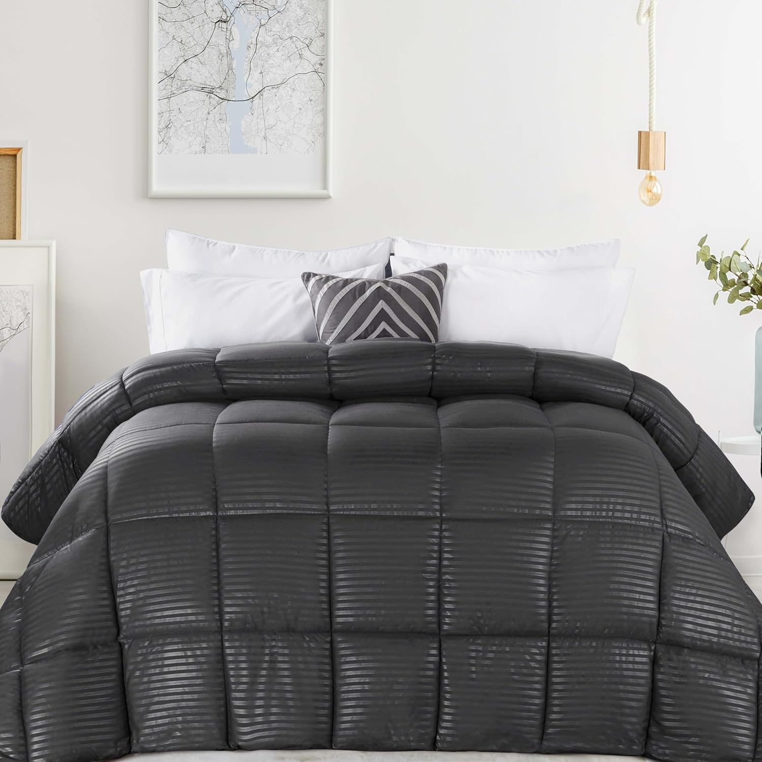 Superior Striped Down Alternative Comforter, Twin/ Twin XL, Charcoal