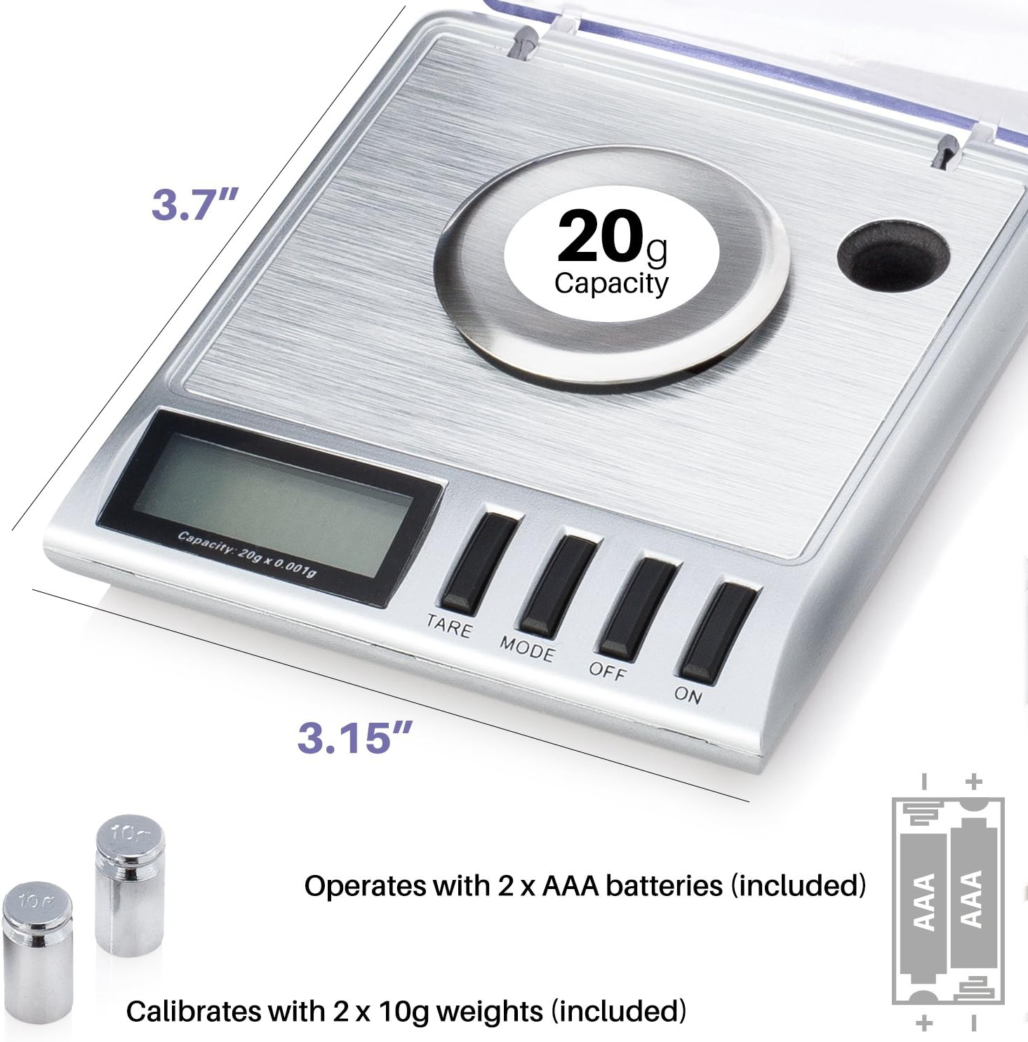 Smart Weigh GEM20-20g x 0.001 Grams, High Precision Digital Milligram Jewelry Scale, Reloading, Jewelry and Gems Scale, Calibration Weights and Tweezers Included