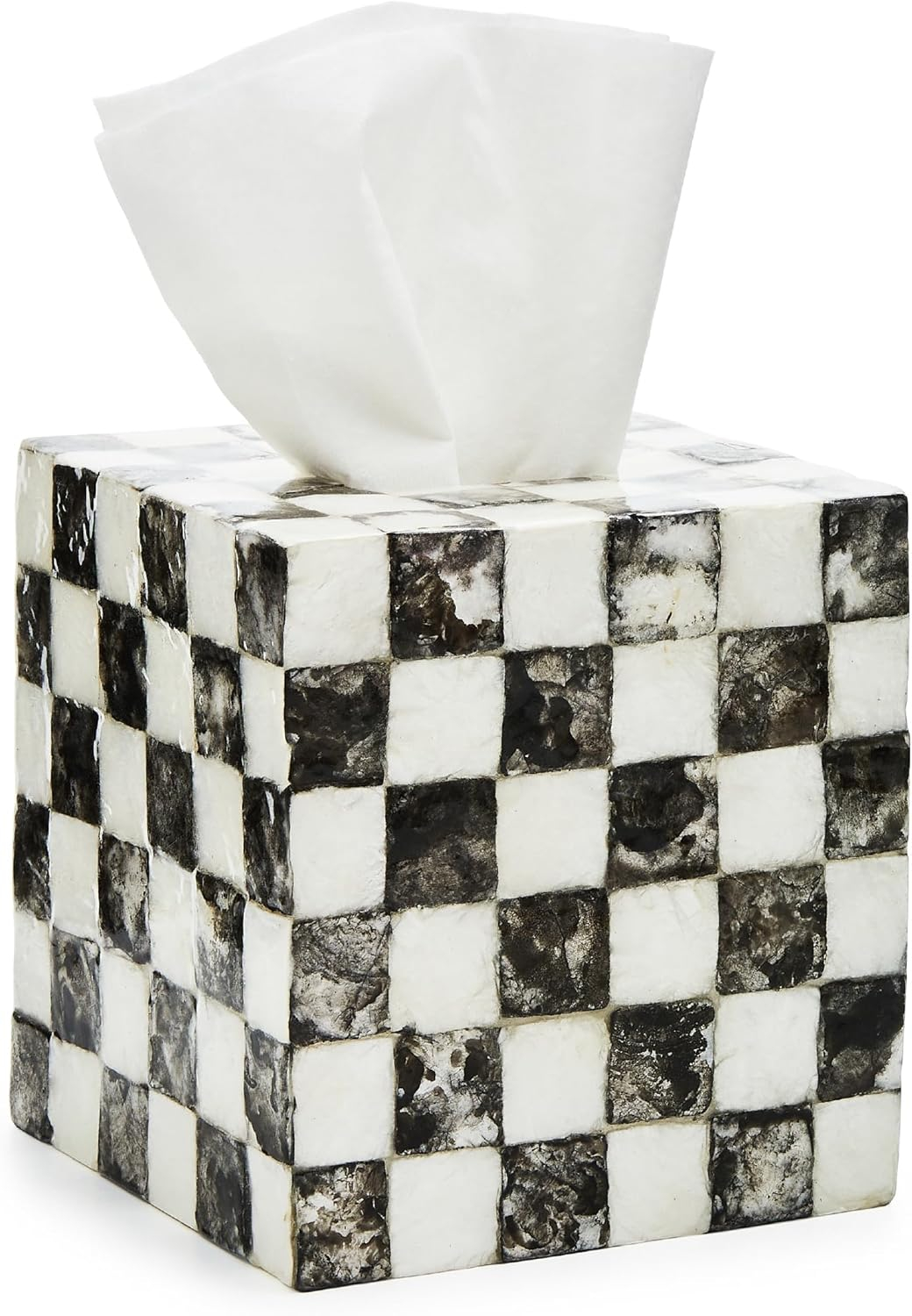 Black and White Capiz Square Tissue Box Cover