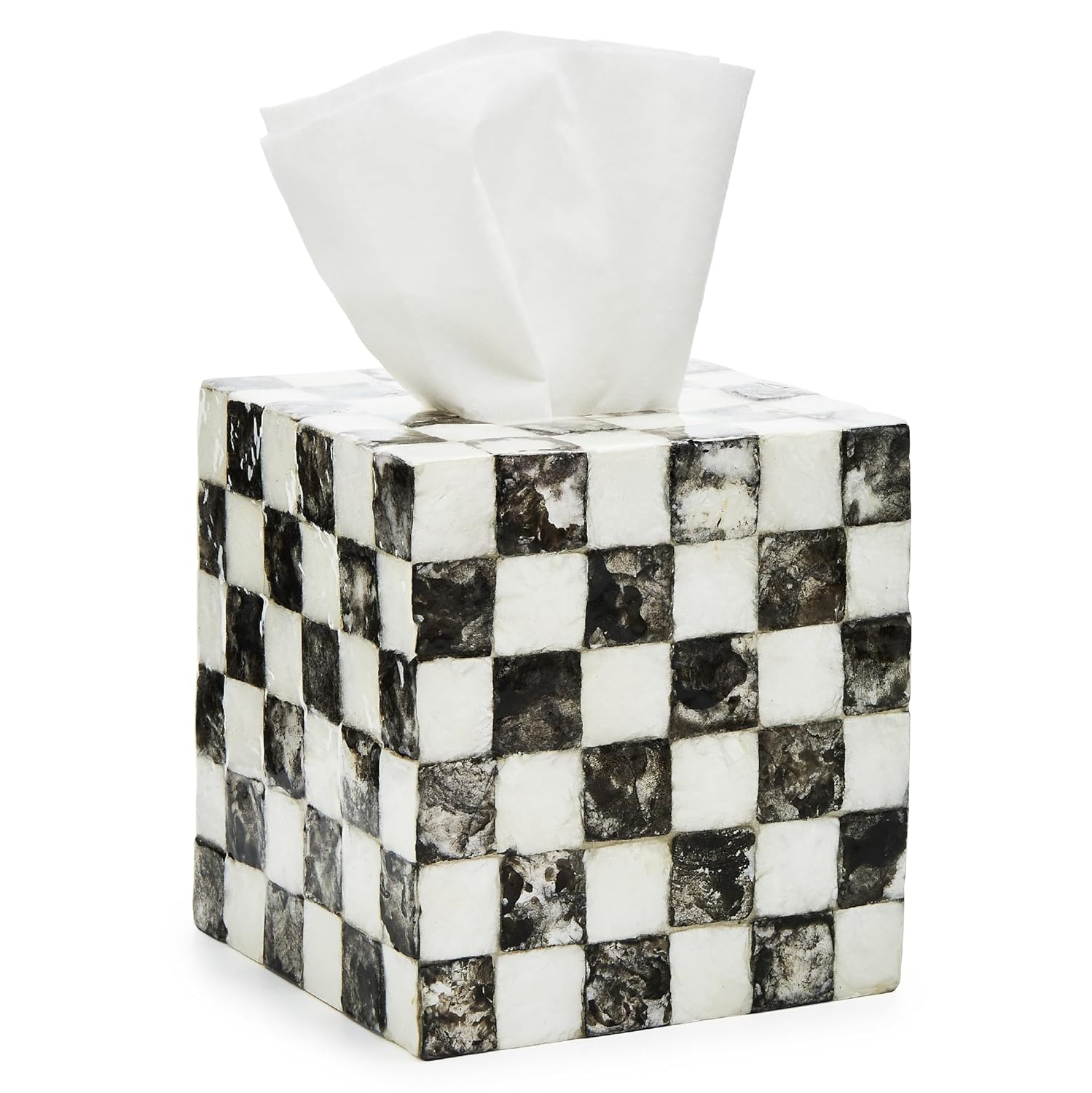 Black and White Capiz Square Tissue Box Cover