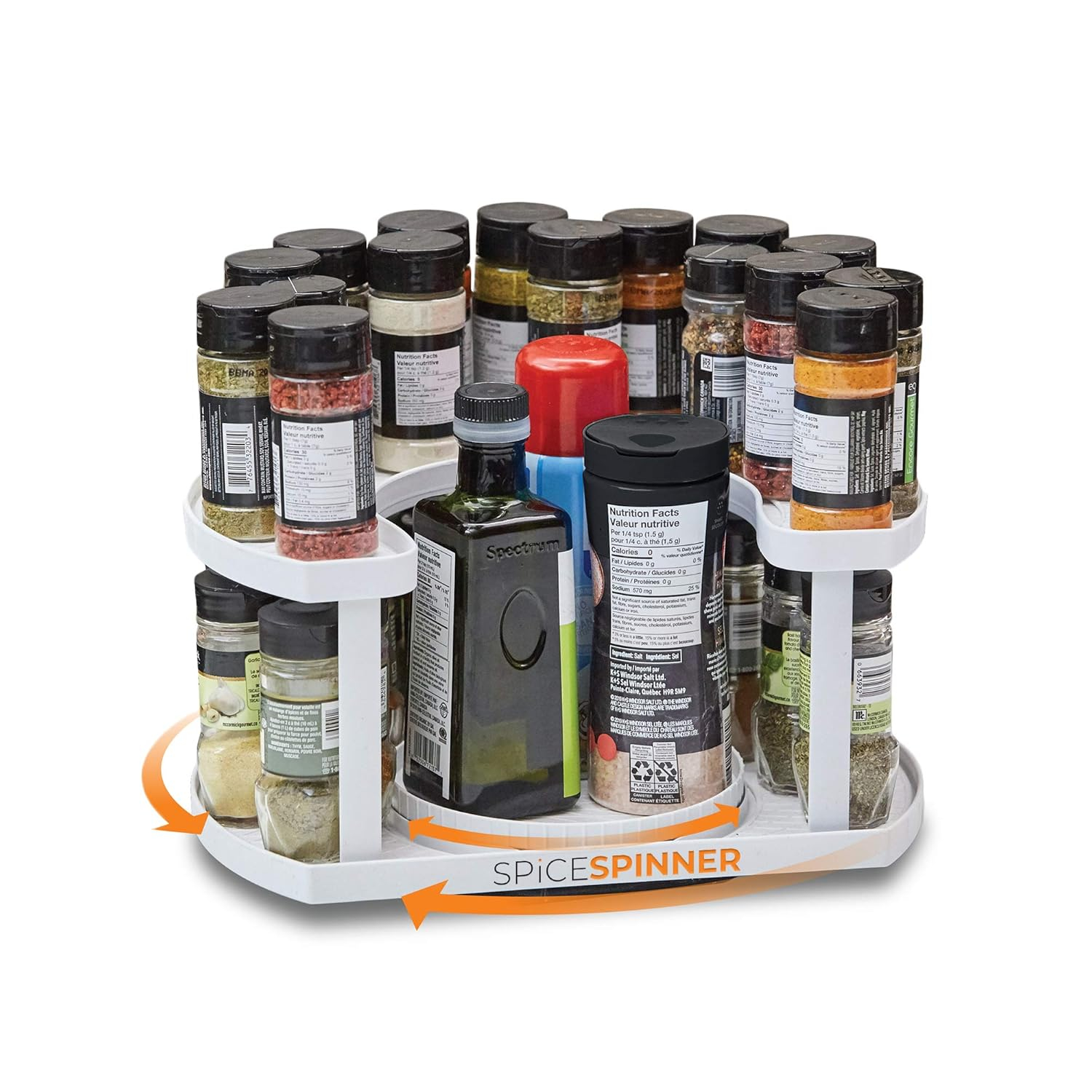 Two-Level White Plastic Revolving Spice Organizer