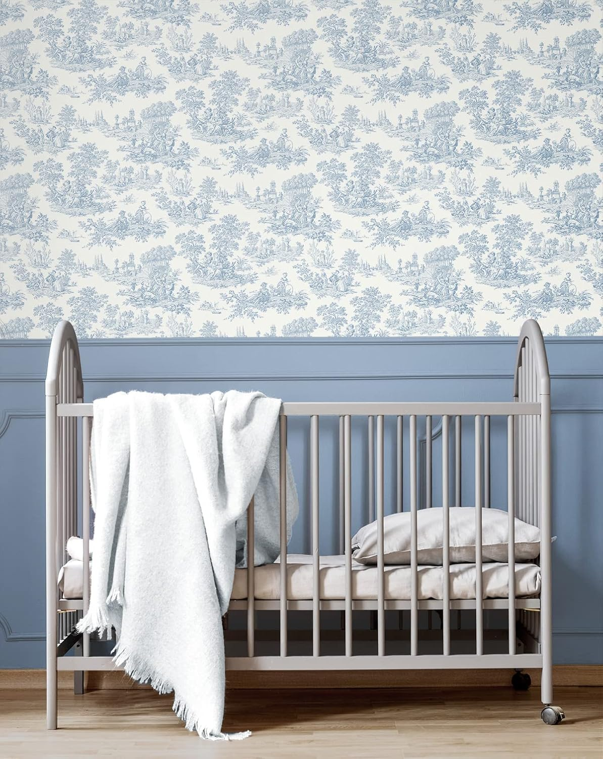 Seabrook Designs Blue Bell Chateau Toile Prepasted Wallpaper