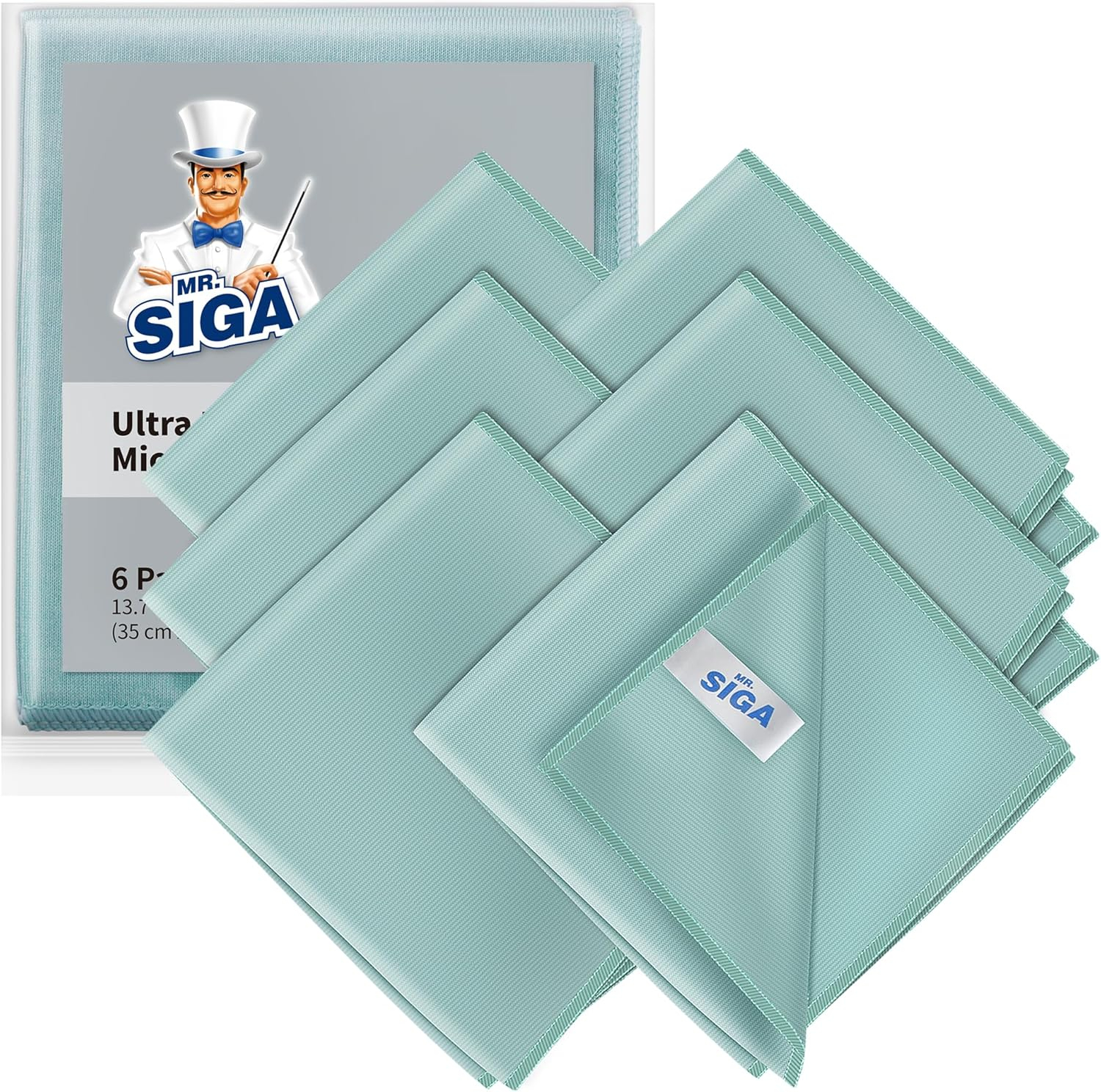 MR.Siga Ultra Fine Microfiber Cloths for Home, Car, and Glass,Pack of 6, 35 x 40 cm 13.7" x 15.7"