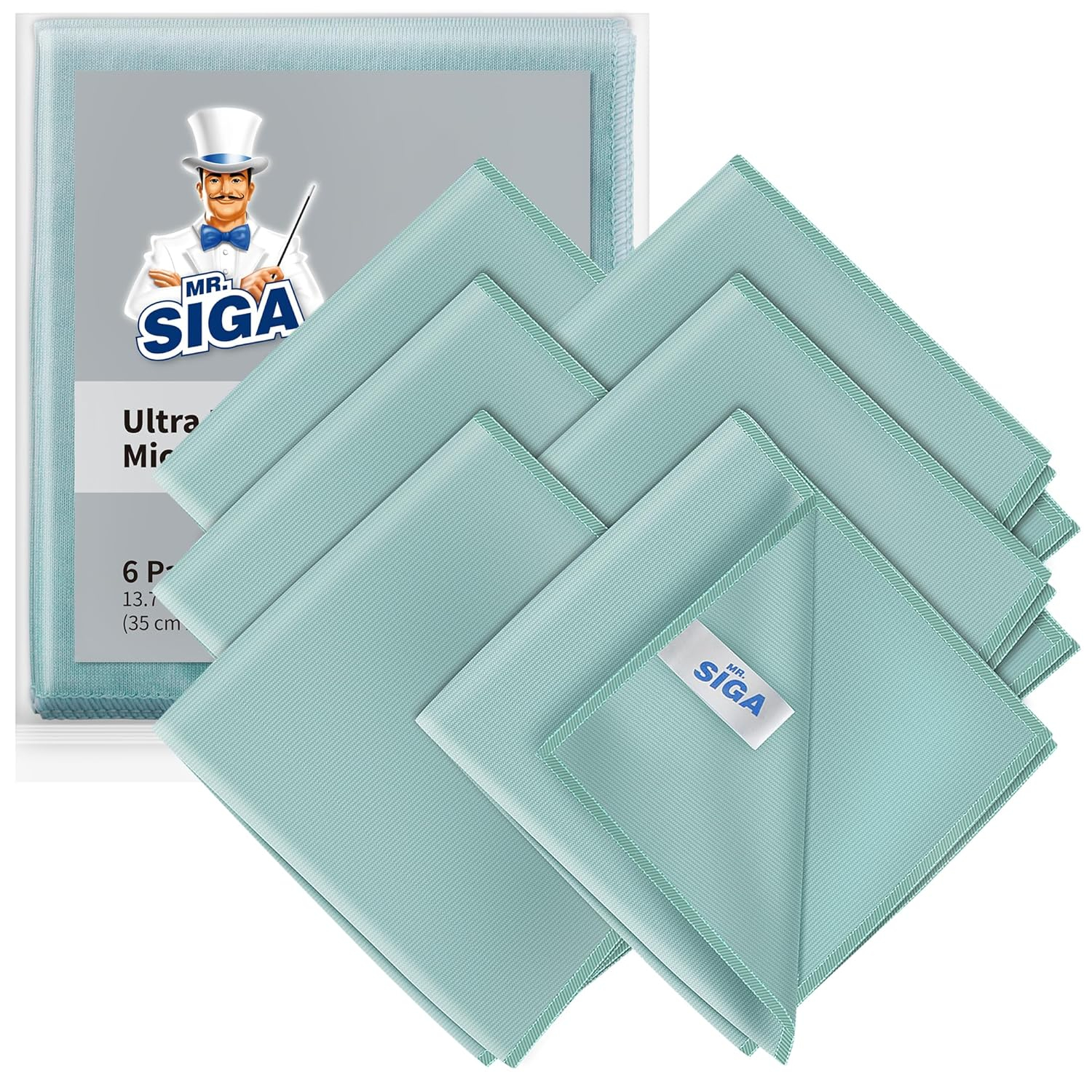MR.Siga Ultra Fine Microfiber Cloths for Home, Car, and Glass,Pack of 6, 35 x 40 cm 13.7" x 15.7"