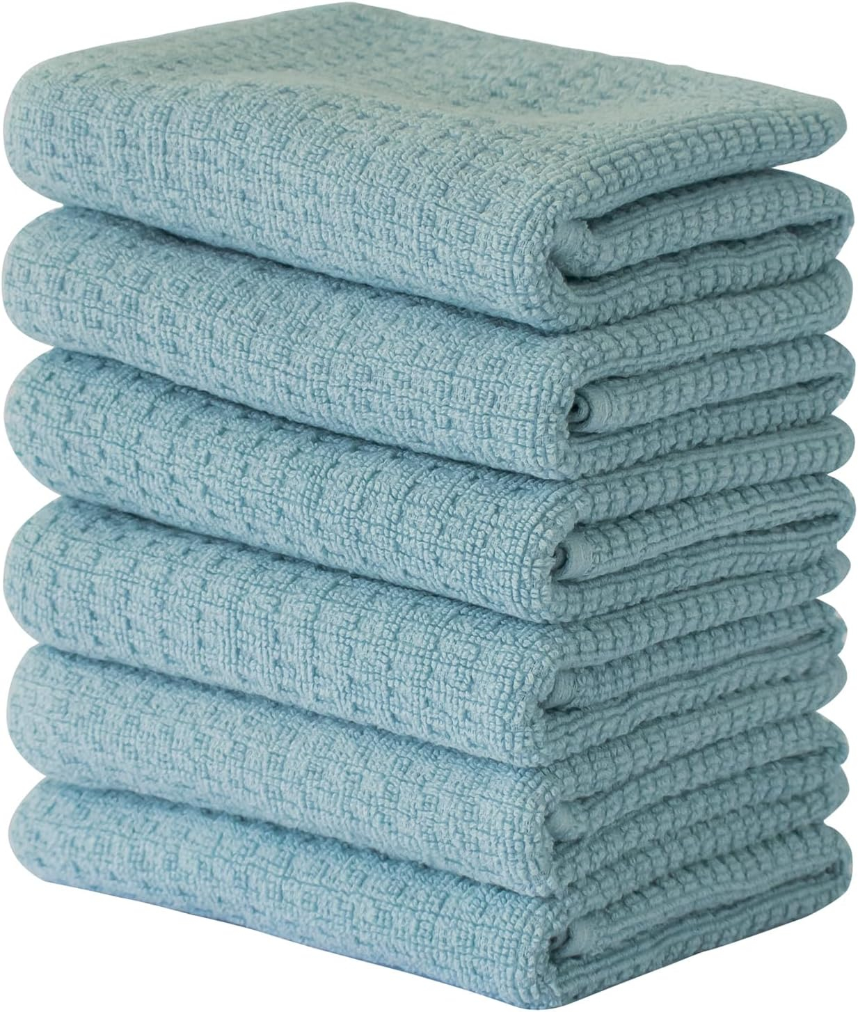 Craftsworth 100% Cotton Kitchen Towel, 15x26-Pack of 6, Stripe Aqua Solid