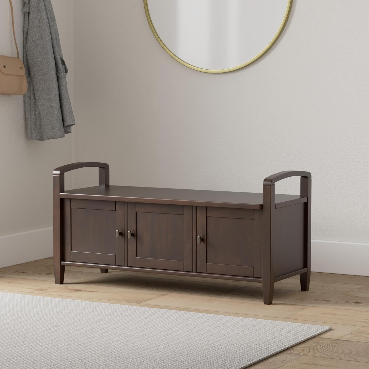Rustic Natural Aged Brown Solid Wood Entryway Storage Bench