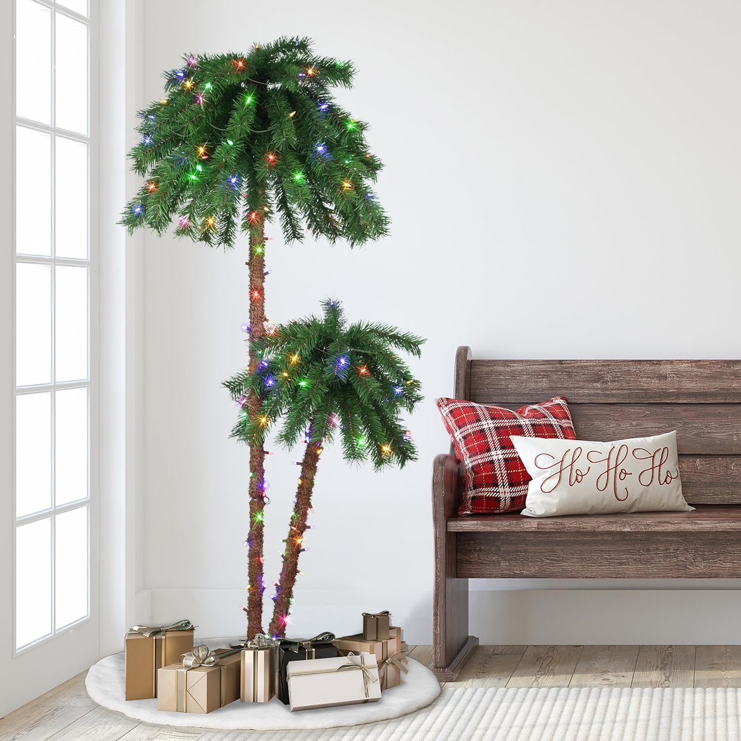 6 ft Green Artificial Palm Tree with Dual-Color LED Lights