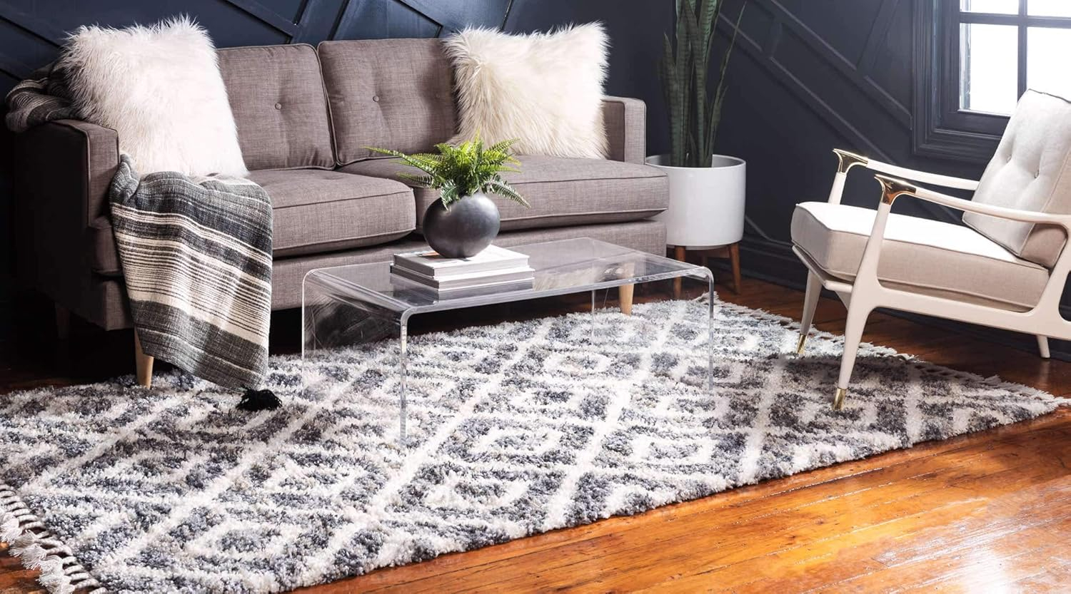 Unique Loom Hygge Shag Collection Area Rug - Diamond (2' 2" x 3' 1" Rectangle Gray/Beige)