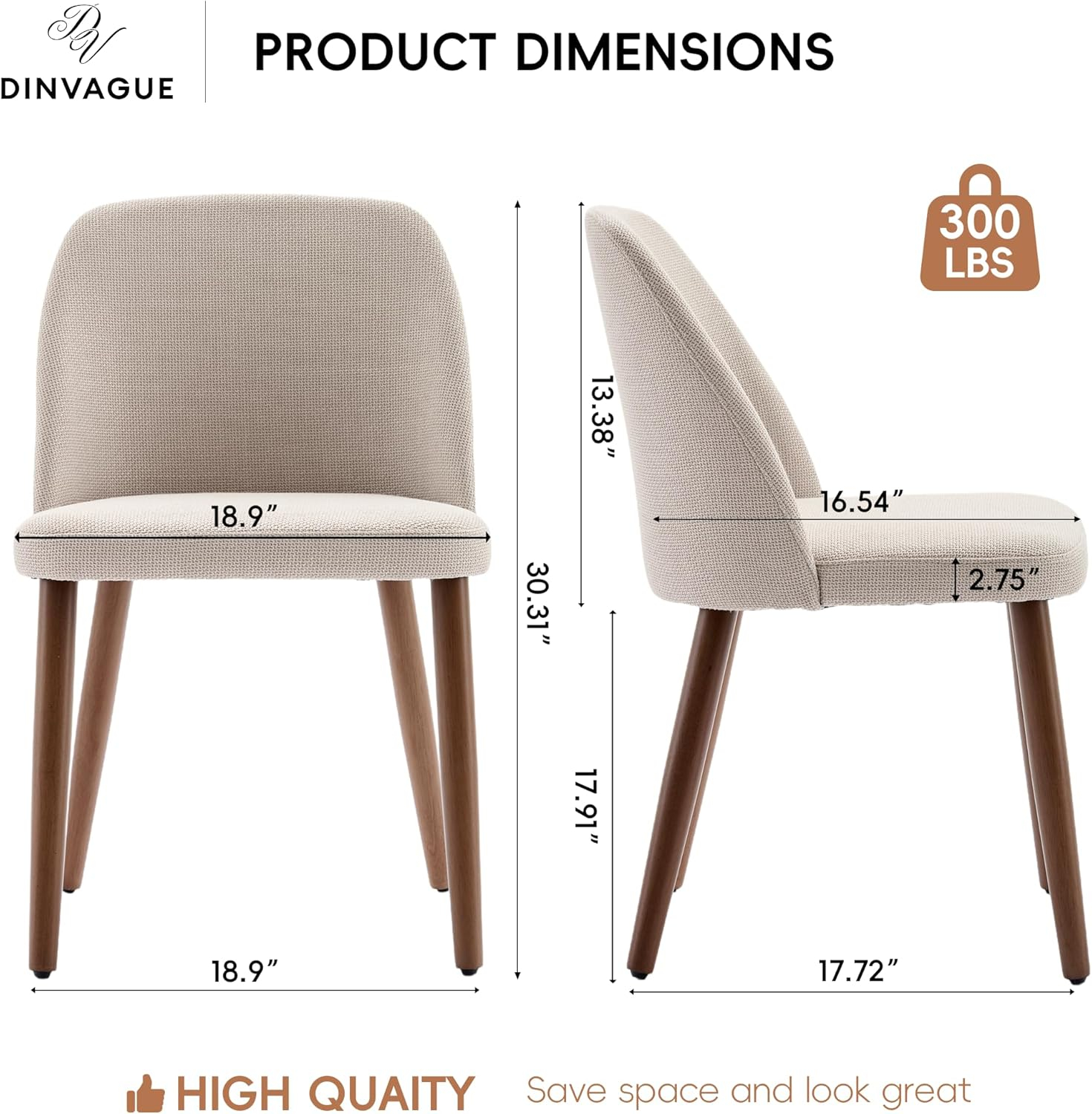Dining Chairs Set of 2,Dining Chairs with Fabric Upholstered and Solid Wood Legs,Kitchen Side Chair,Thick Cushions Seat,Easy Assembly for Dining Room Living Room Bedroom (Beige)