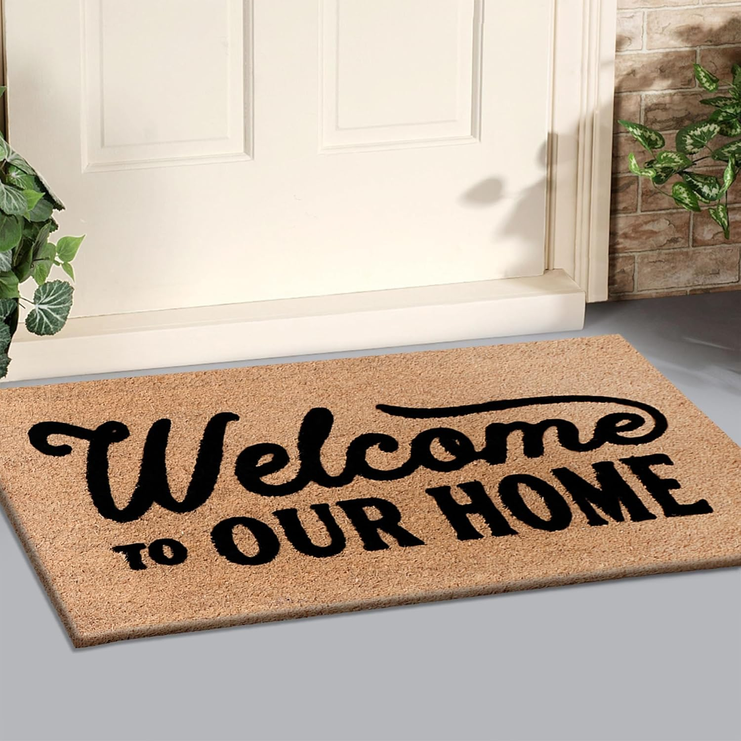 A1HC Natural Coir Flocked Doormat with Heavy Duty Non-Slip PVC Backing Easy to Clean, Fade Resistant, Pet Friendly Outdoor Welcome Mat, Low-Profile Durable Doormat 18"X30"