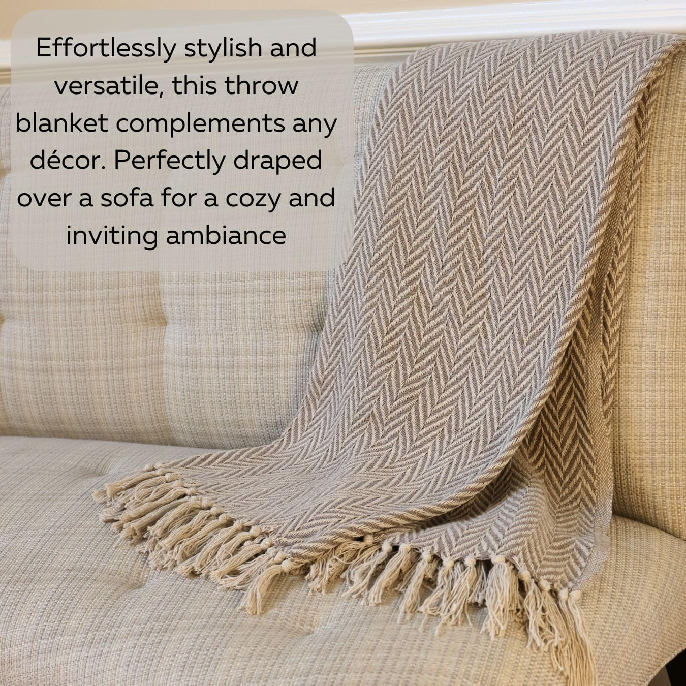 Luxurious Boho Throw Blanket Elegant, Soft Knitted Herringbone Couch Throw, Versatile 48x60, Perfect for Cozy Evenings, in Stylish Grey & Calming Blue Options (Gray)