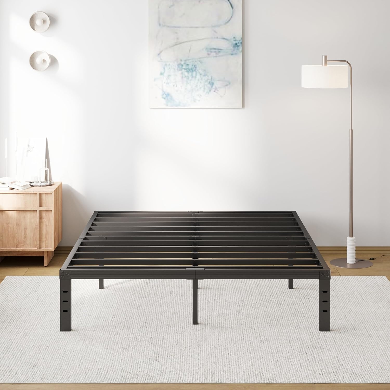 Twin Metal Bed Frame - 16 Inch Tall, No Box Spring Needed, Heavy Duty Platform With Storage Space, Sturdy Non-Slip Noiseless
