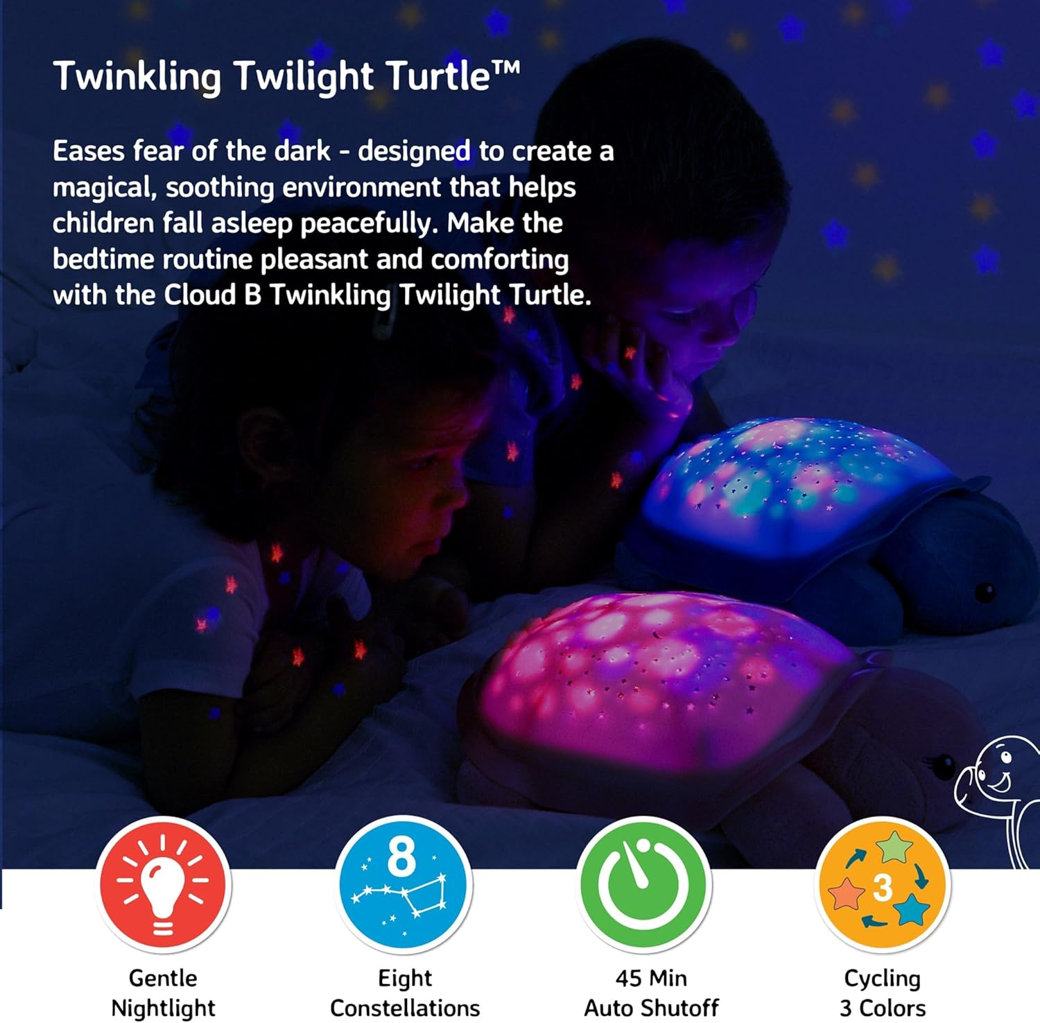 Aqua Plush Turtle Night Light with Star Projector and Soothing Sounds