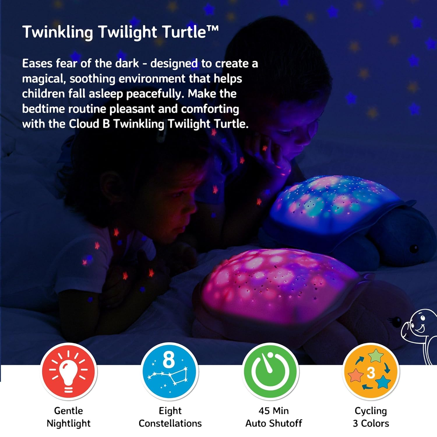 Aqua Plush Turtle Night Light with Star Projector and Soothing Sounds