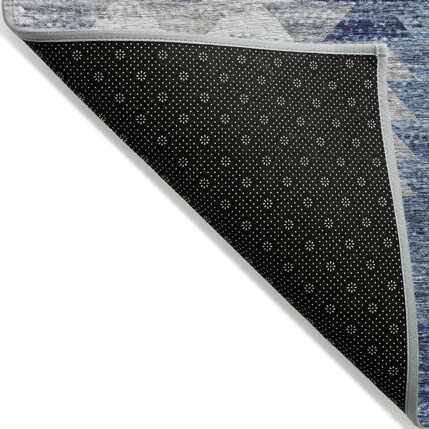 Blue and Gray Geometric Pattern Washable Rug