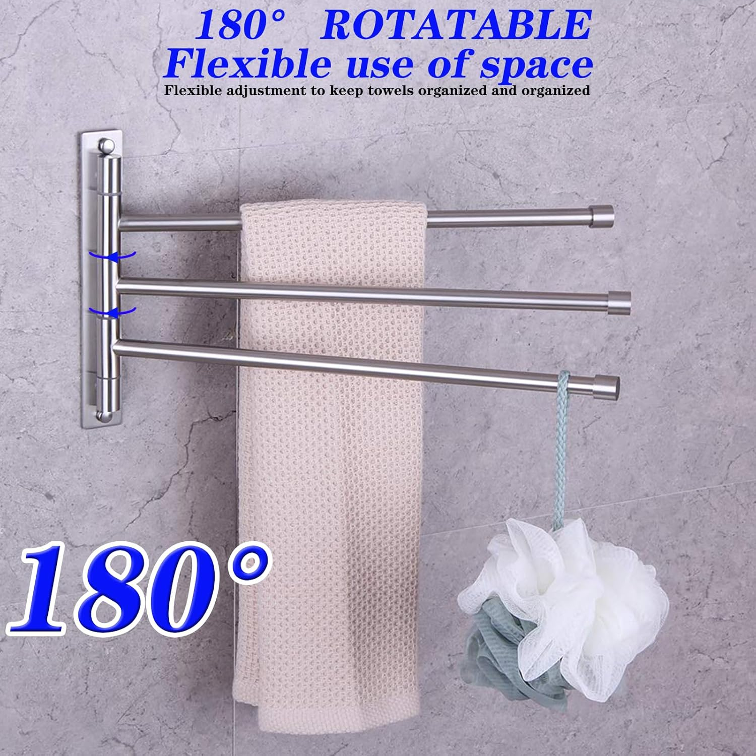 GERZWY Bath Towel Holder Swing Out Towel Bar SUS 304 Stainless Steel Bathroom Hand Towel Rack 3-Bar Folding Arm Swivel Hanger Wall Mount Brushed Finish HYG03-LS