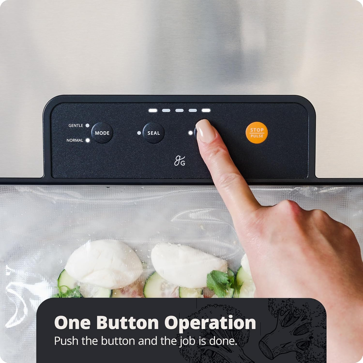 Greater Goods Vacuum Sealer Machine for Sous Vide Cooker, Freezer Bags, and More, with 1 Roll of Vacuum Seal Bags (Onyx Black)