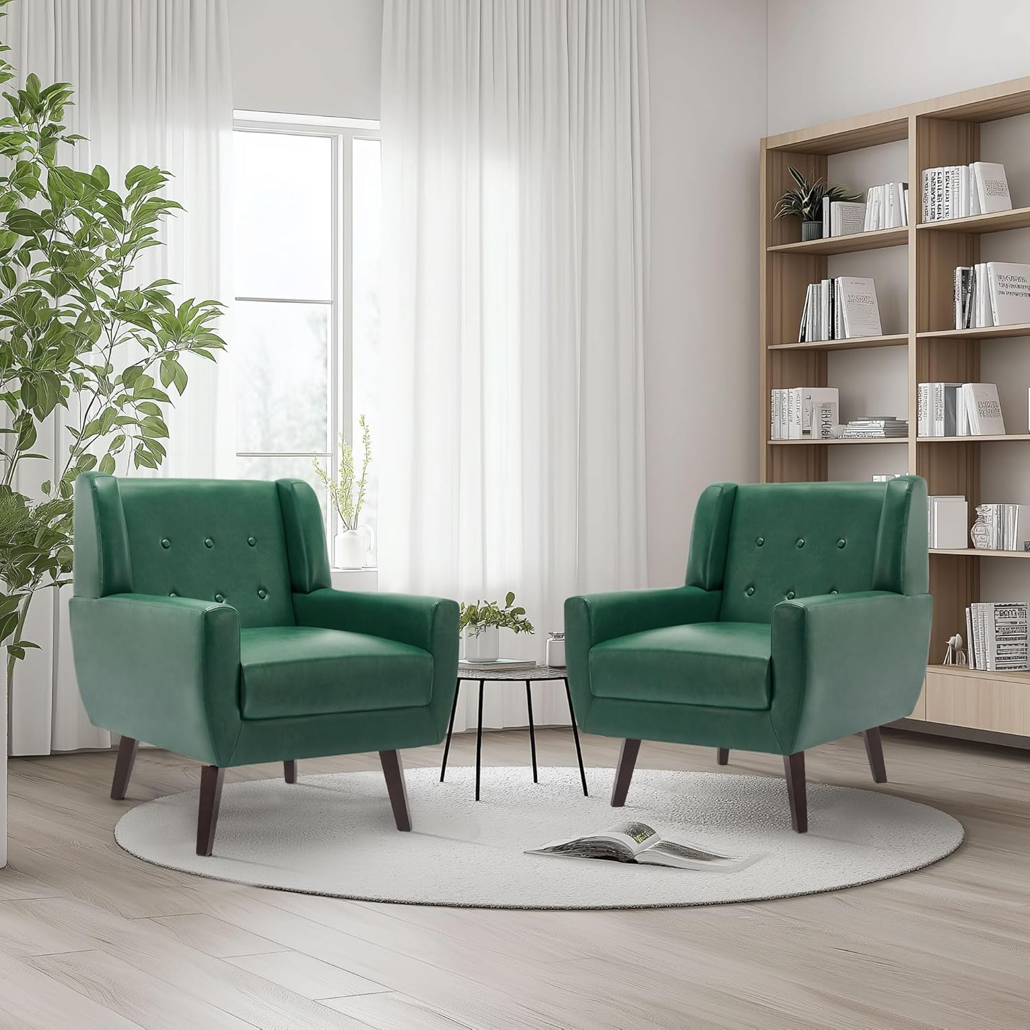 UIXE Beige Accent Chair Set of 2, Linen Fabric Armchair for Living Room, Modern Arm Chairs