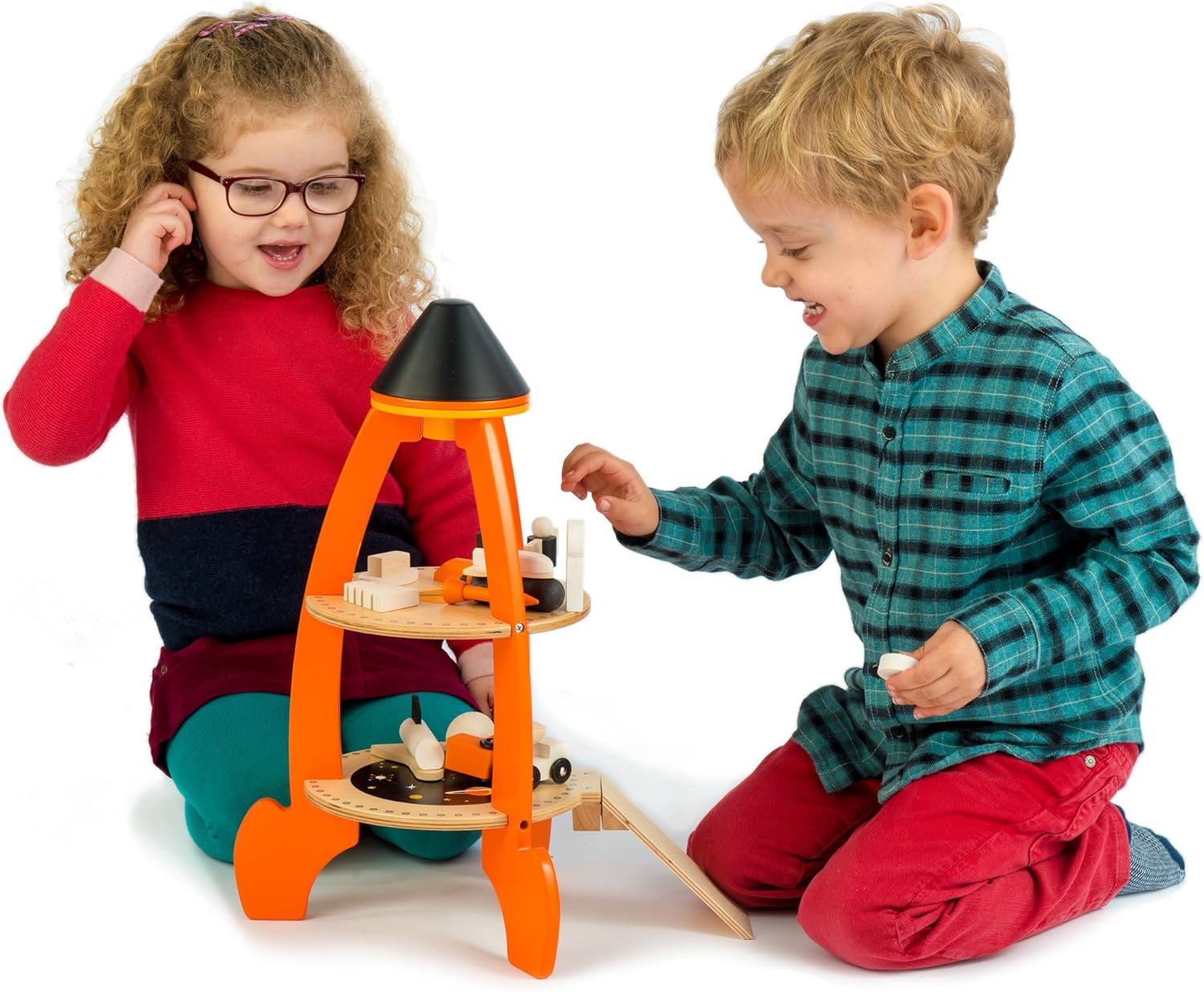 Cosmic Rocket Wooden Playset with Astronauts and Space Shuttles