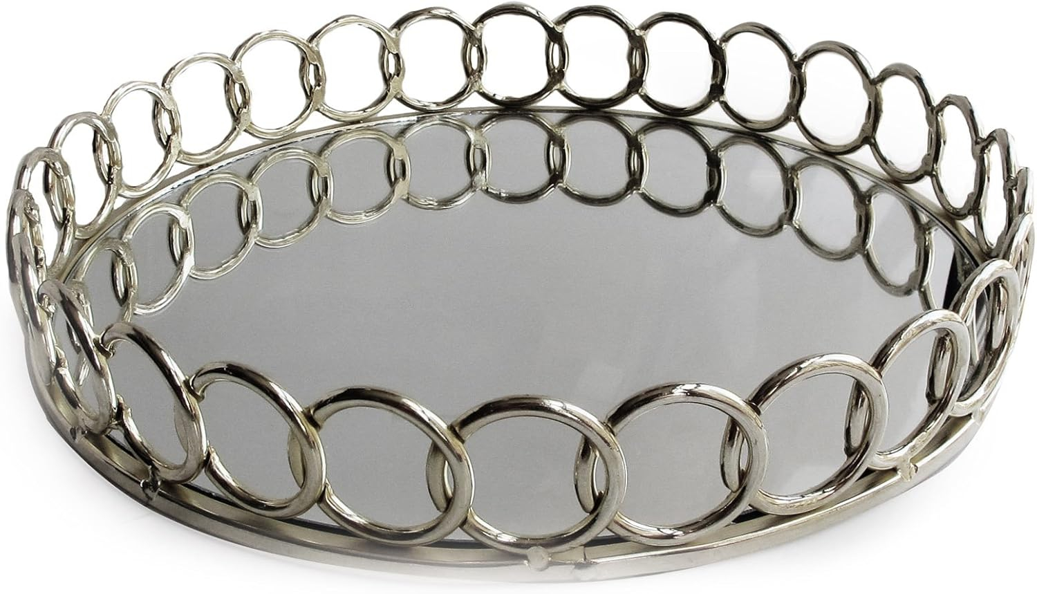 Silver Round Mirror Serving Tray with Looped Detailing
