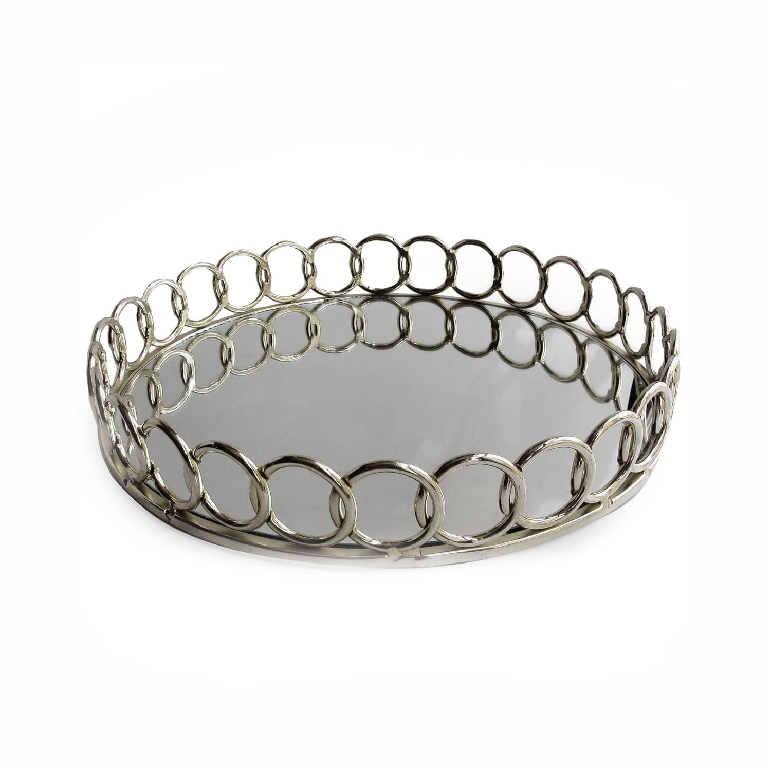 American Atelier Looped Round Mirror Tray Decorative Beautiful Mirror Valet Catchall for Jewelry, Perfume, Toiletries or Makeup Ideal for Dresser, Vanity, Table, Bathroom & More