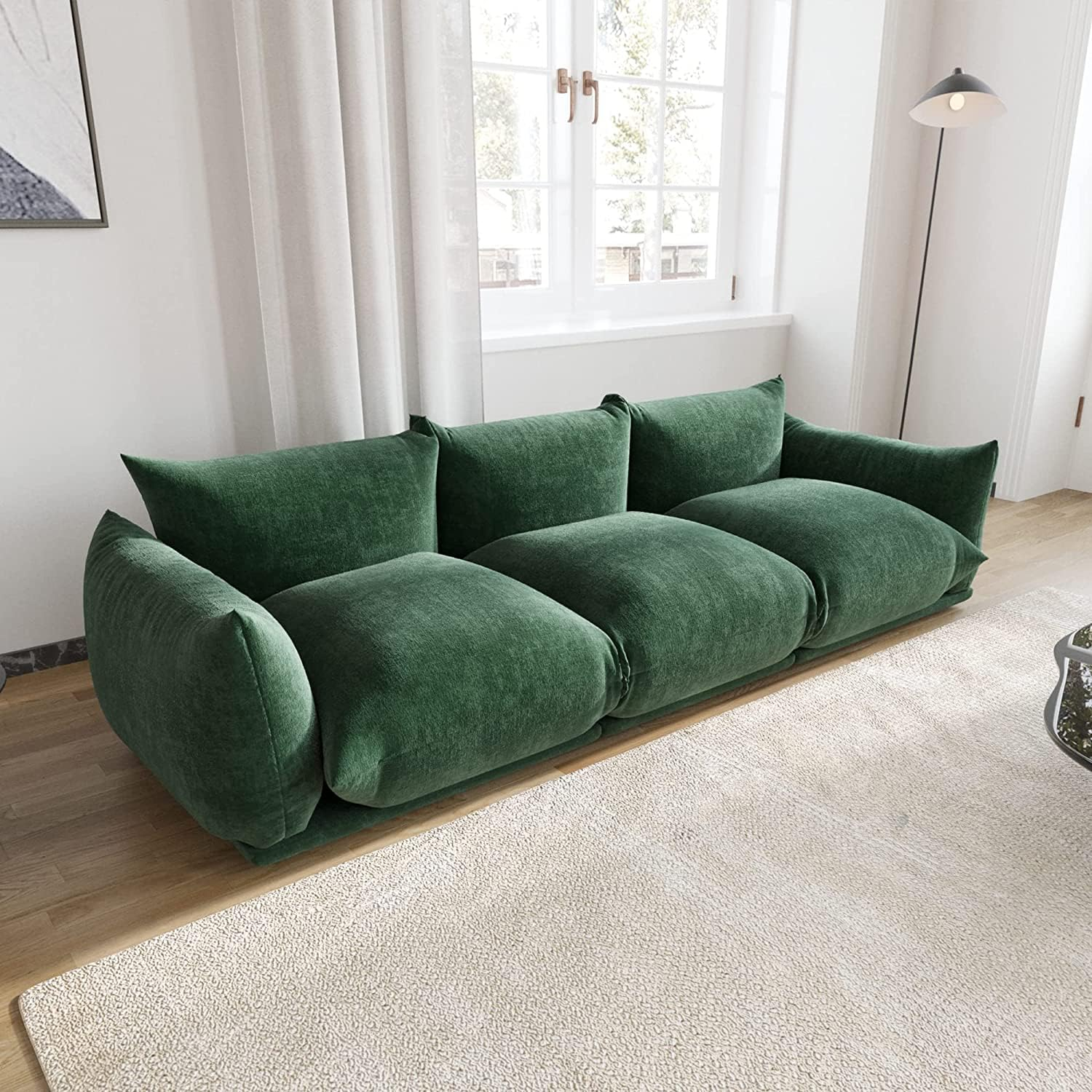 JACH Mid-Century Modern Comfy Couch, Chenille Sectional Sofa Modular Couches with Thick Cushion, 3 Seater 103" Plush Sofas Furniture for Living Room Bedroom Office Apartment, Green