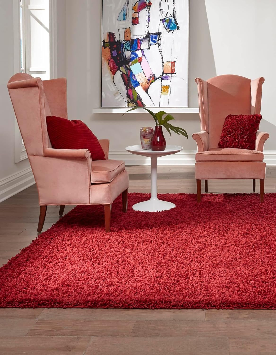 Unique Loom Solid Shag Collection Area Rug (8' Square, Cherry Red)