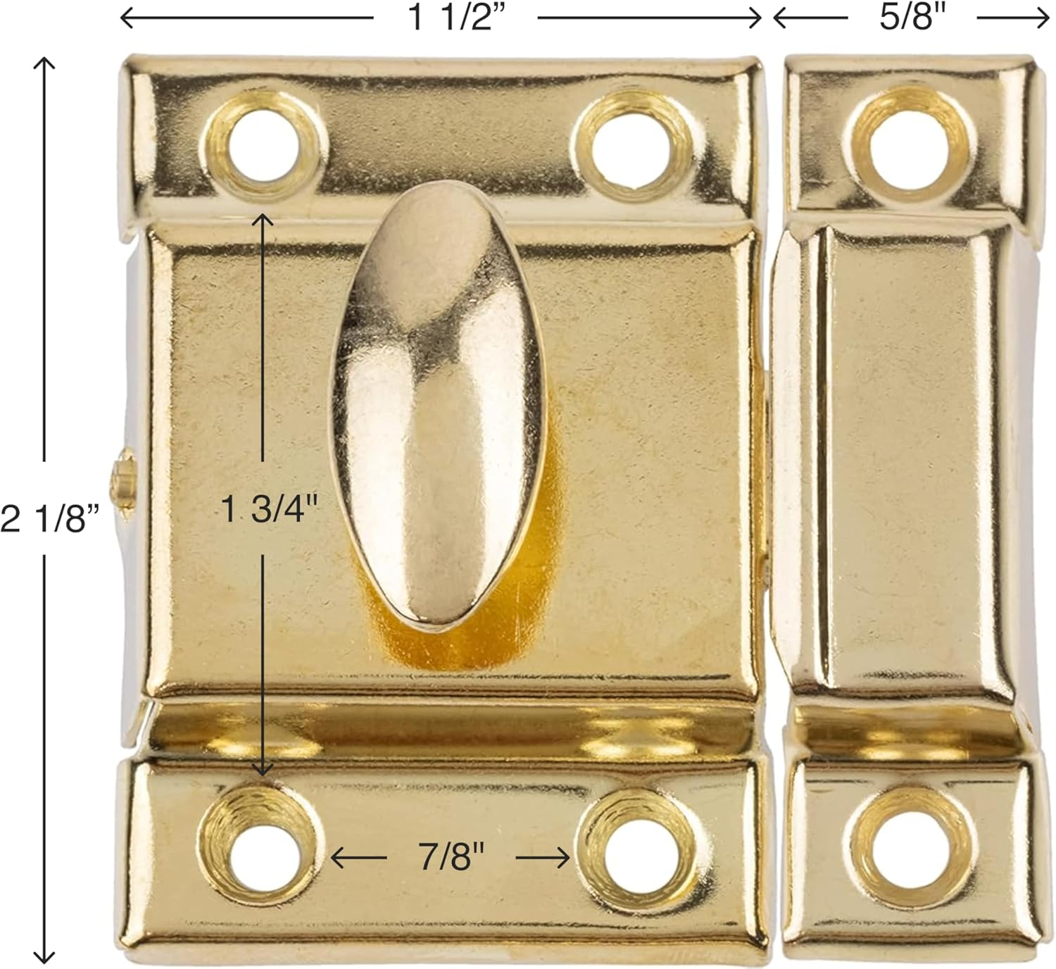 Large Stamped Brass Stamped Cabinet Door Latch - 2 1/8" × 2 1/8" - Spring Loaded Cupboard Door Latch with Oval Turn - Vintage Cabinet Hardware | UA-140-LPB (1)