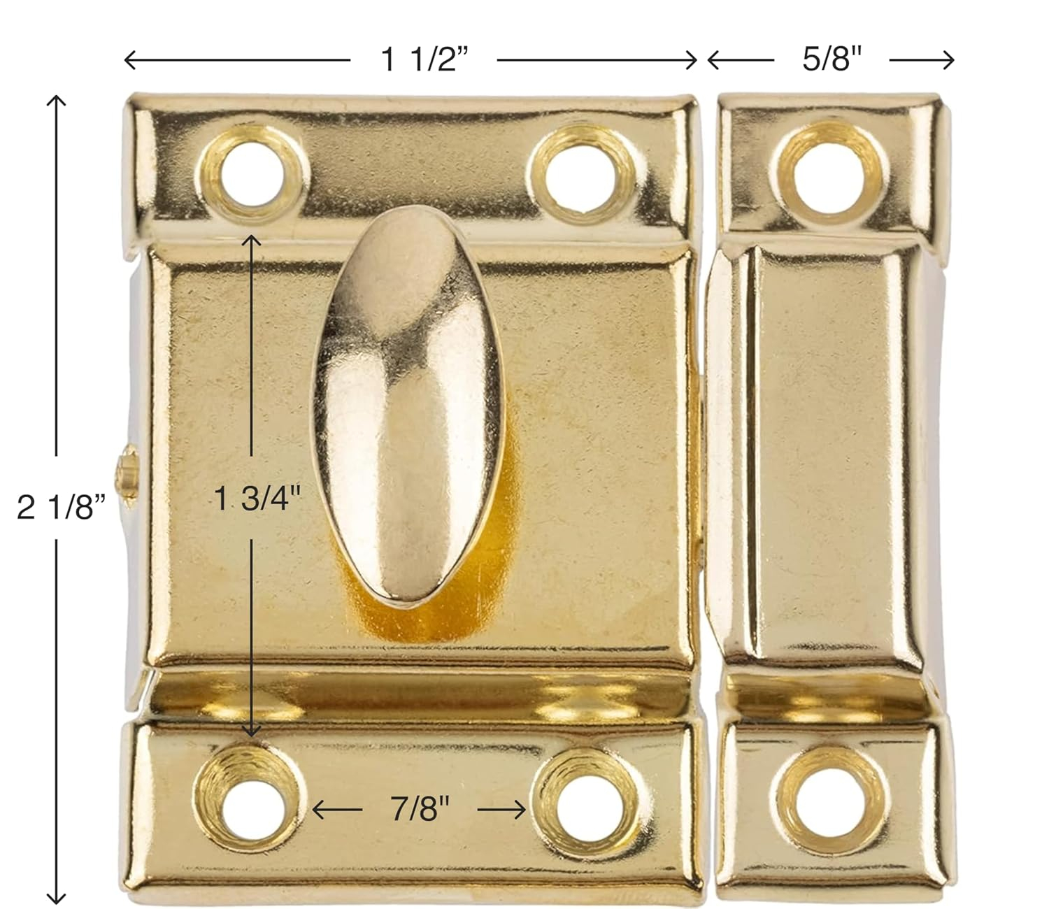 Large Stamped Brass Stamped Cabinet Door Latch - 2 1/8" × 2 1/8" - Spring Loaded Cupboard Door Latch with Oval Turn - Vintage Cabinet Hardware | UA-140-LPB (1)