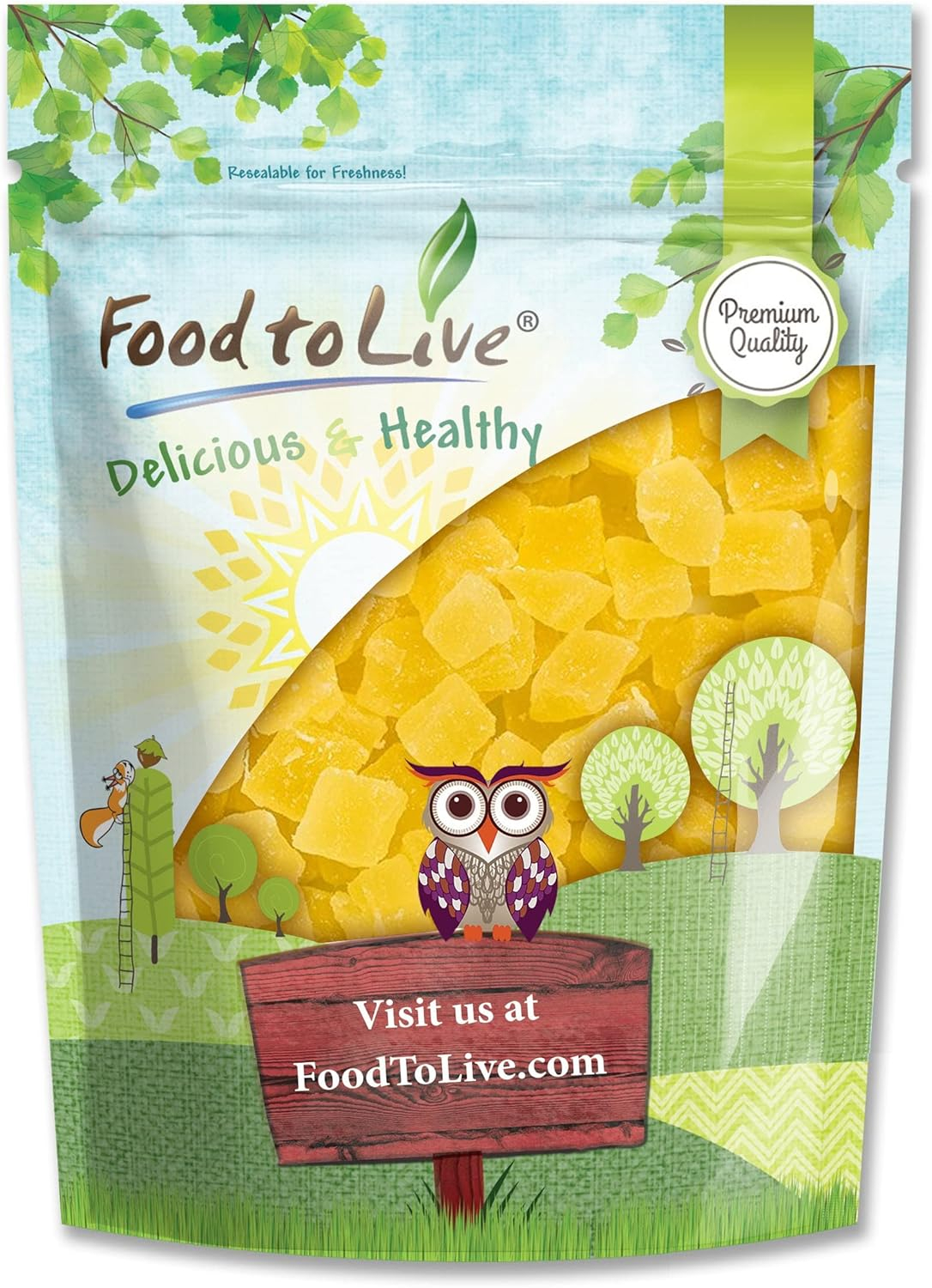 Diced Dried Pineapple, 0.5 Pounds — Kosher, Vegan — by Food to Live